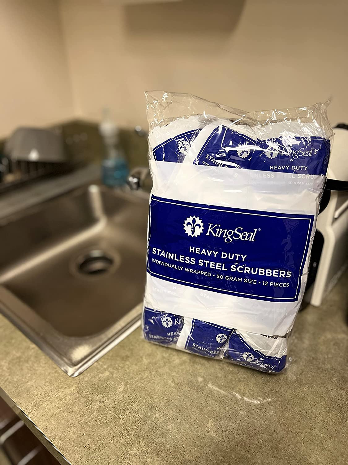 Kingseal Stainless Steel Scrubbers, Scrub Pads, Heavy Duty, 50 Gram Weight