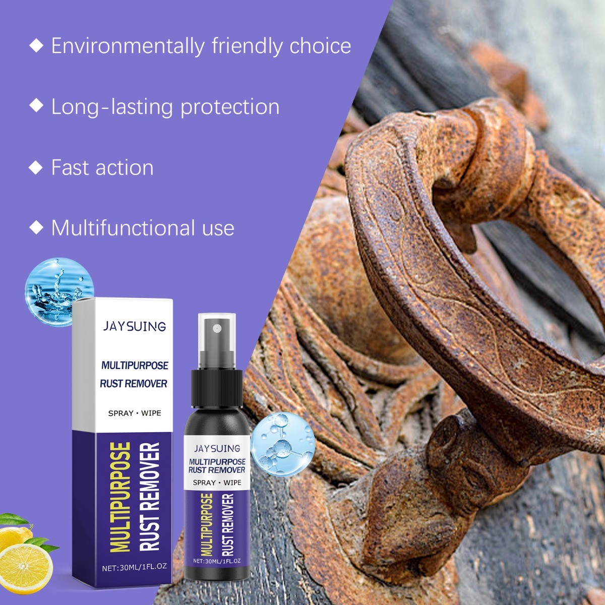 Metal Rust Remover 30ml for Car Wheels Faucets Stainless Steel Polish & Protect