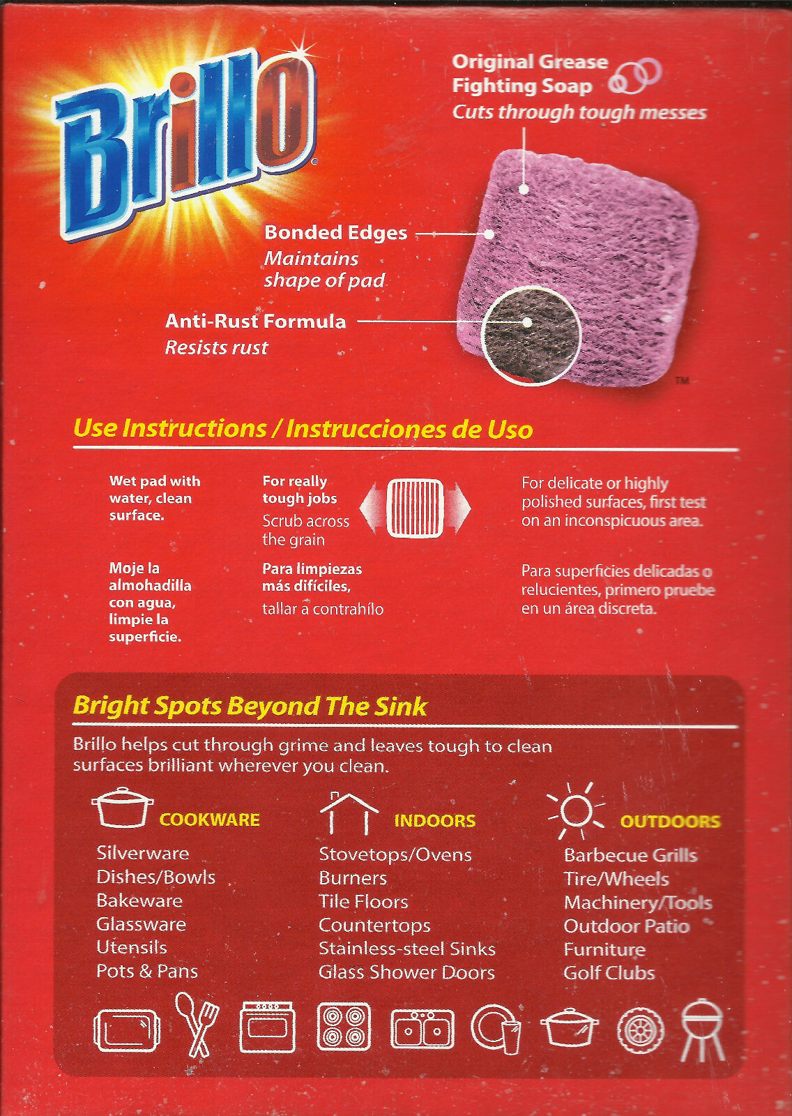 1 BOX of 10 Brillo Steel Wool Original Soap pad for pots pans cookware stainless