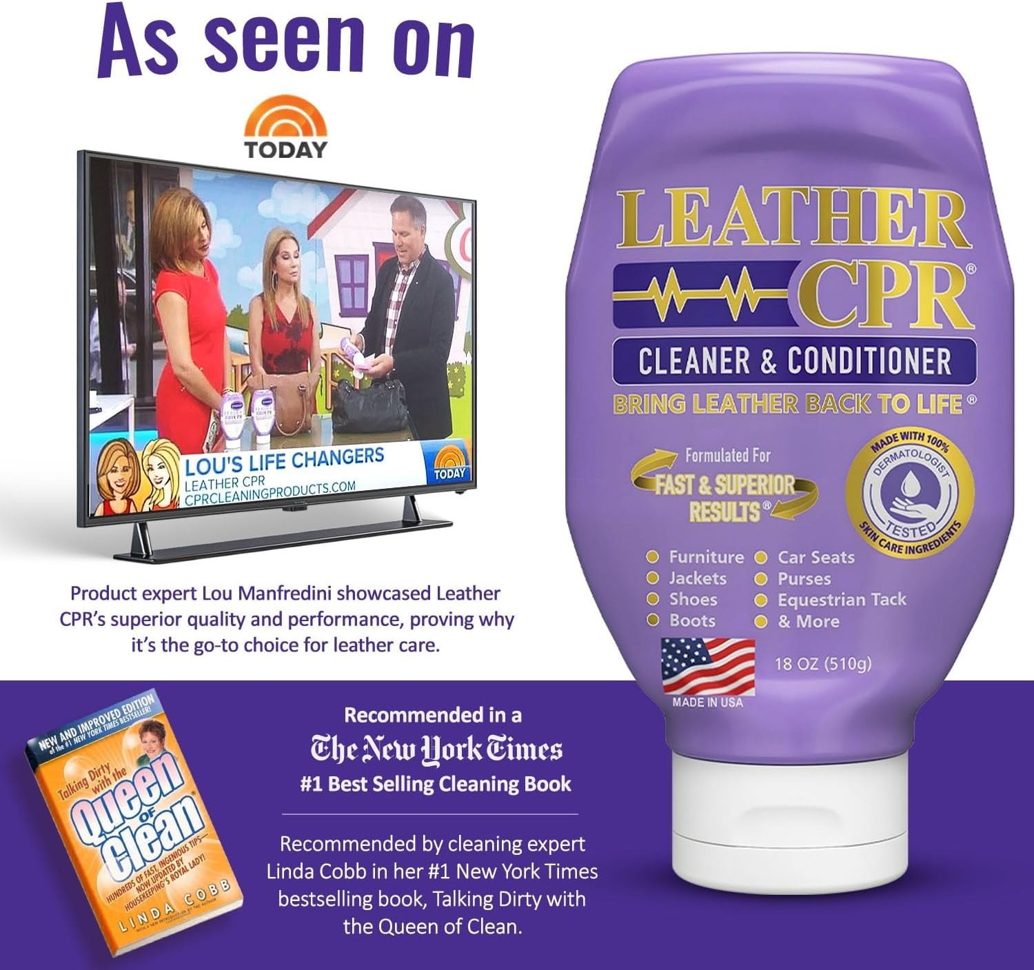 Leather Cleaner Conditioner 18oz Restores Shine Softness Color Furniture Car