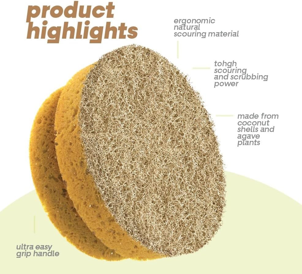 Natural Scouring Pads, Eco Friendly Scrubbing Sponges for Kitchen Cleaning and