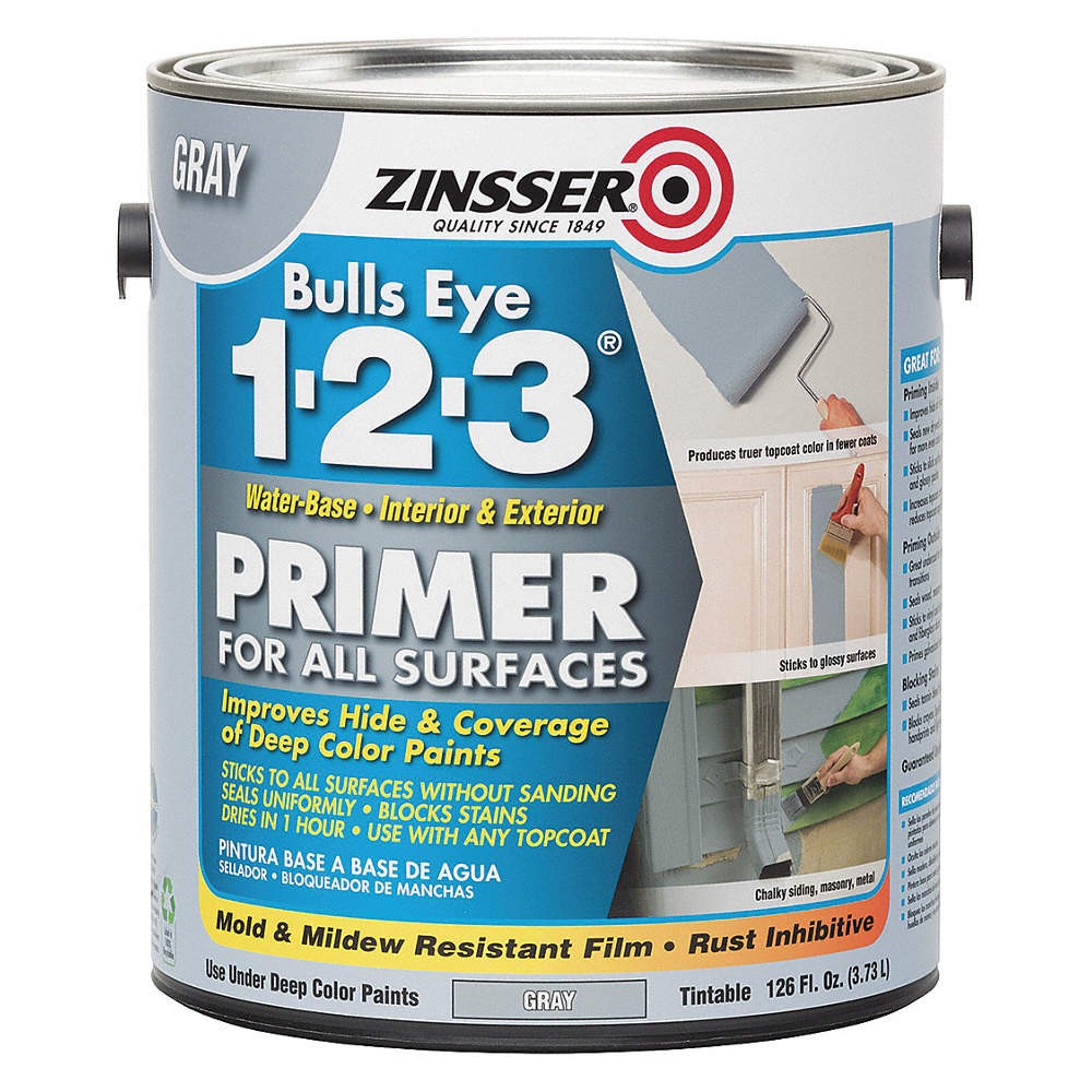 ZINSSER 285085 Primer,Water,1gal,Gray,Interior/Exterior PK 4