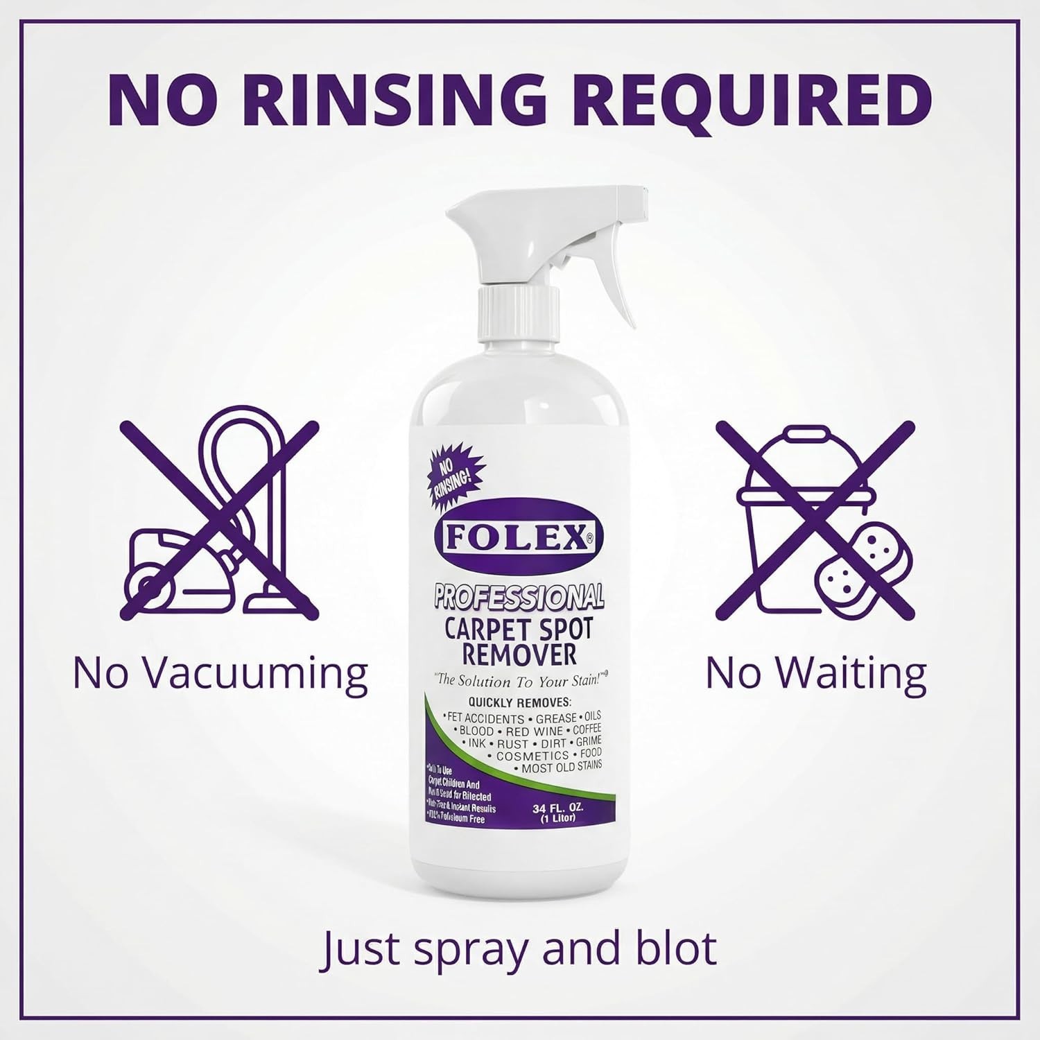 34 oz Pet-Friendly Carpet Cleaner – Instant Stain Removal, Water-Based Formula