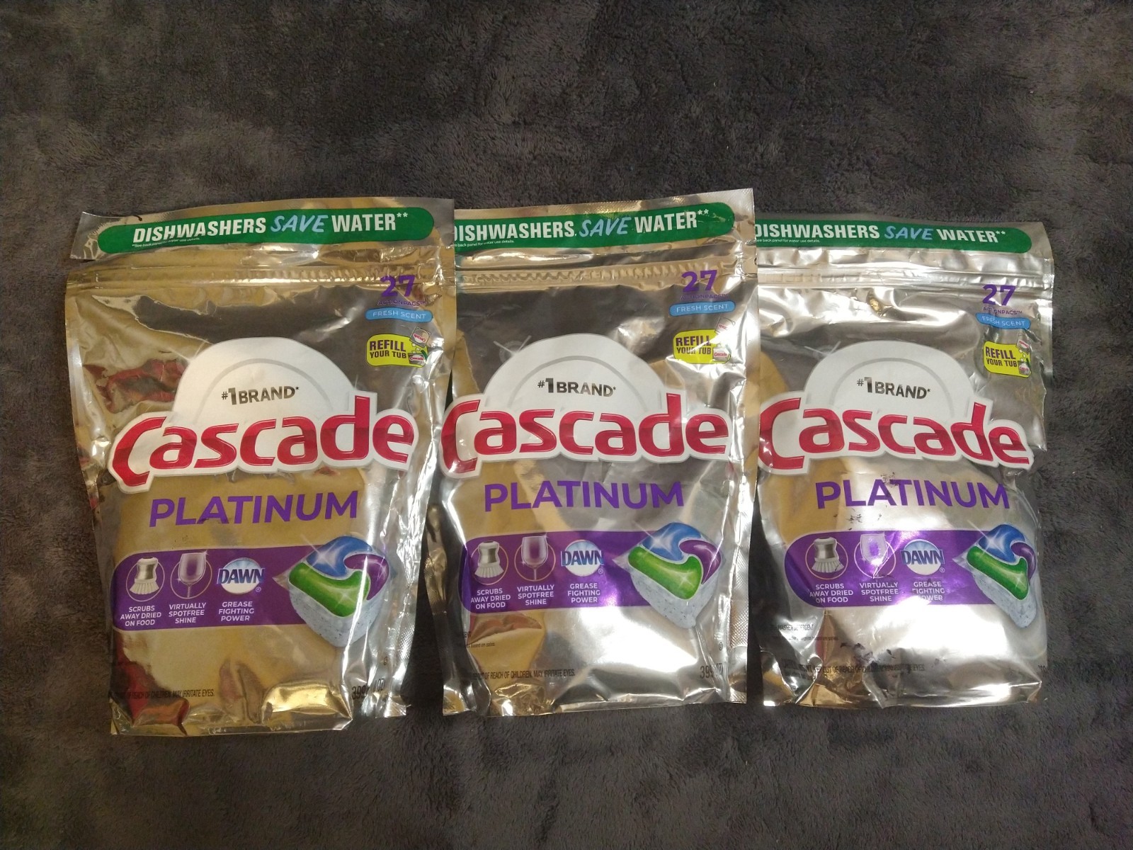 Cascade Platinum 27ct 3pack Dishwasher Detergent Pods, Fresh Scent 81 Count