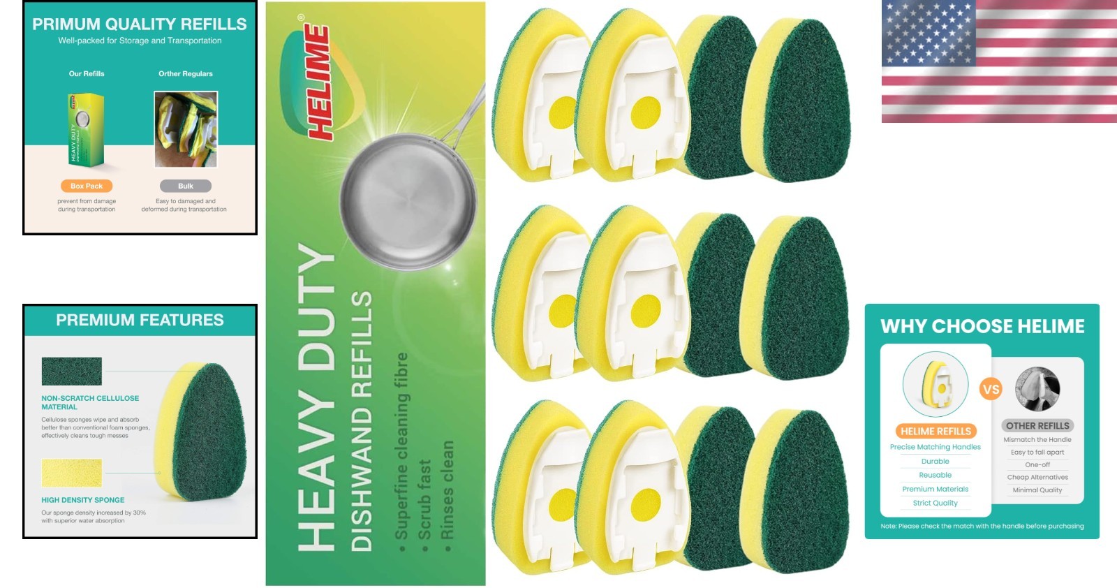 Durable Antimicrobial Dishwand Sponge Refills – 12 Non-Scratch Heads Included