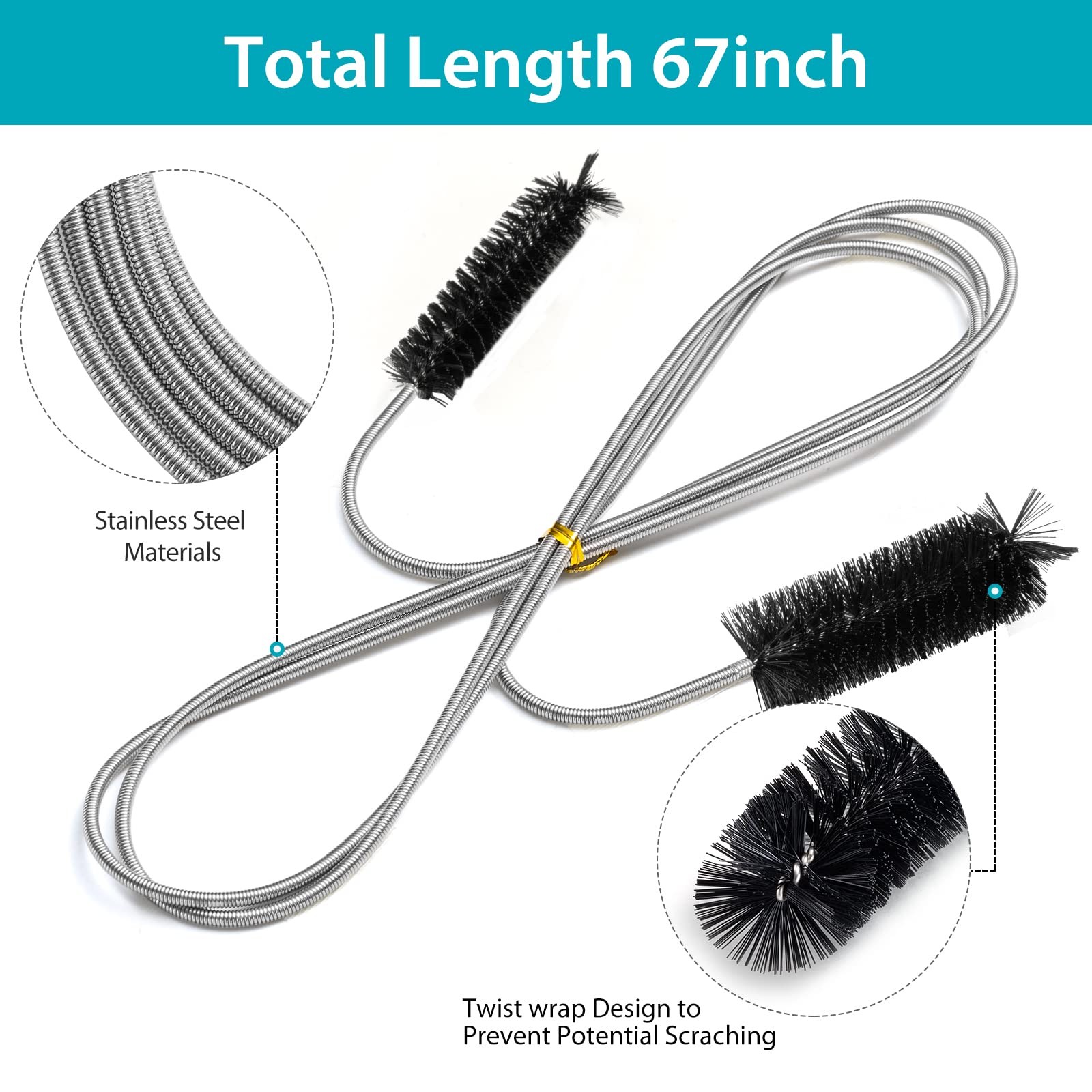 67 Inch Flexible Drain Brush Long Nylon Cleaner Brush Double Ended Pipe Cleaner