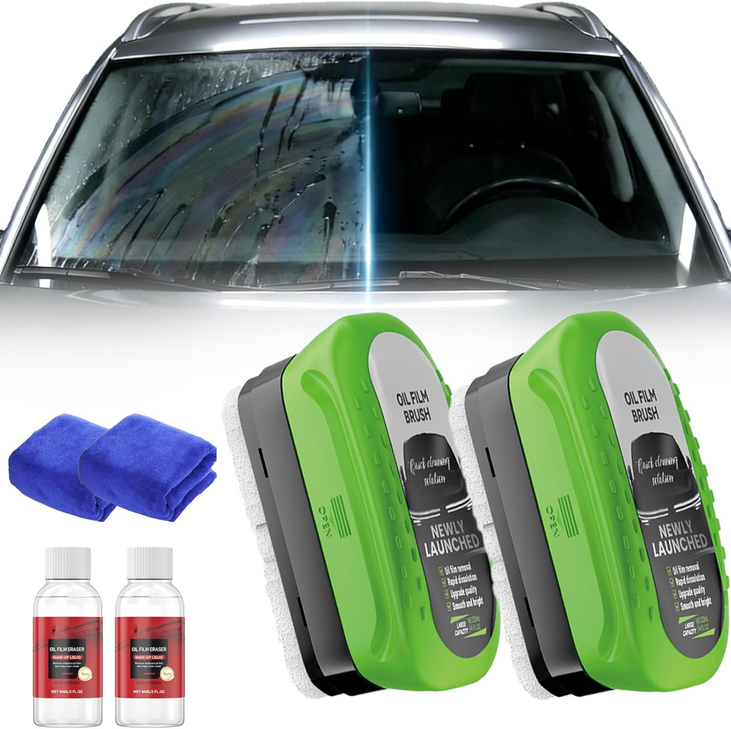 2Set Oil-Free Car Glass Brushes, 2026 Upgrade Clear Vision Glass Cleaner,120Ml A