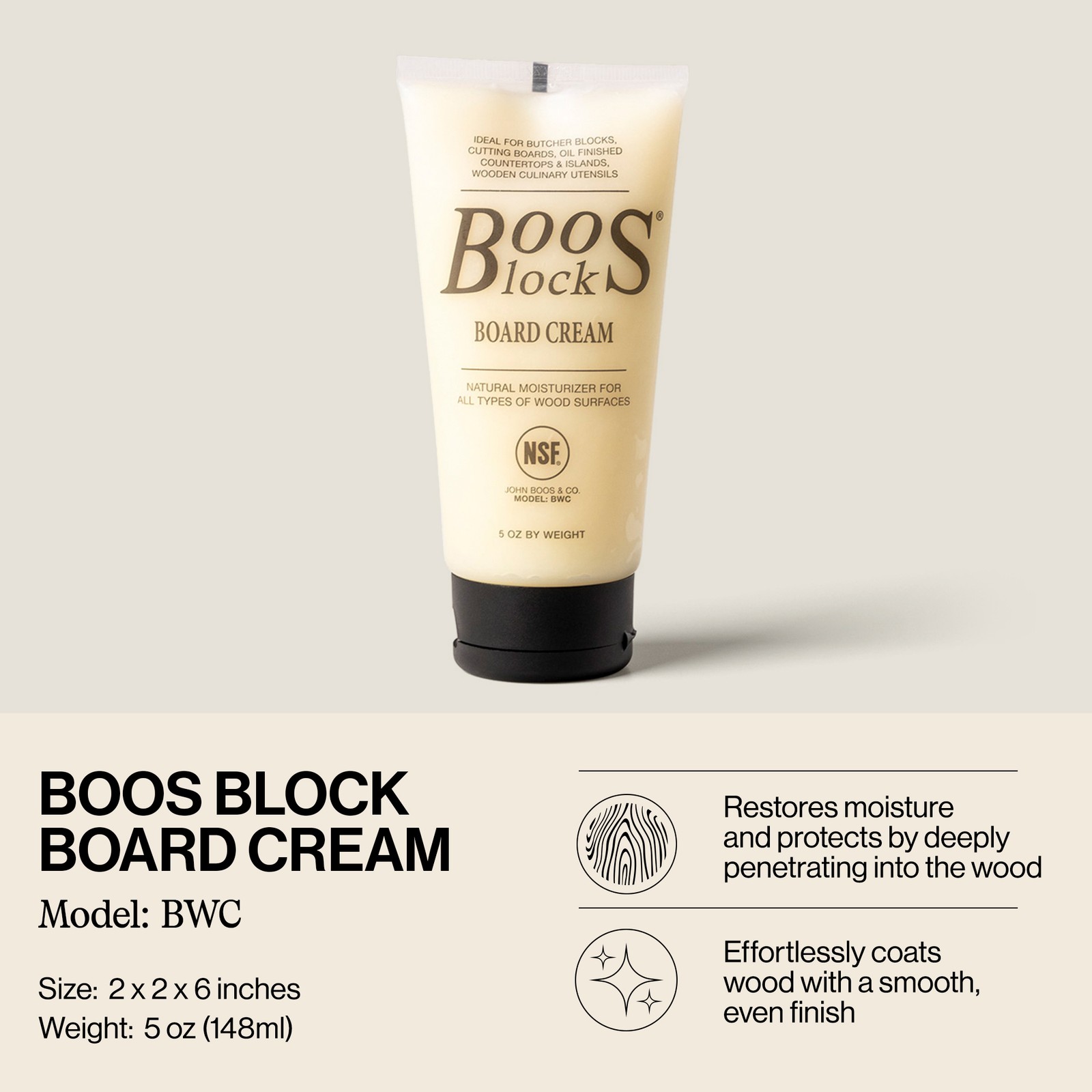 John Boos 5 Oz Boos Block Board Cream for Wood Kitchen Cutting Boards