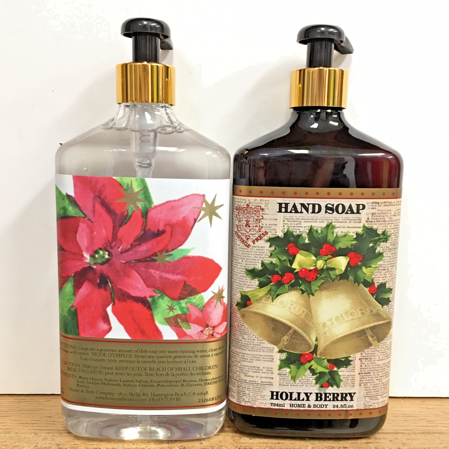 Home & Body Holiday Dish Hand Soap 2pc Set HOLLY BERRY 24oz Fireside Traditions