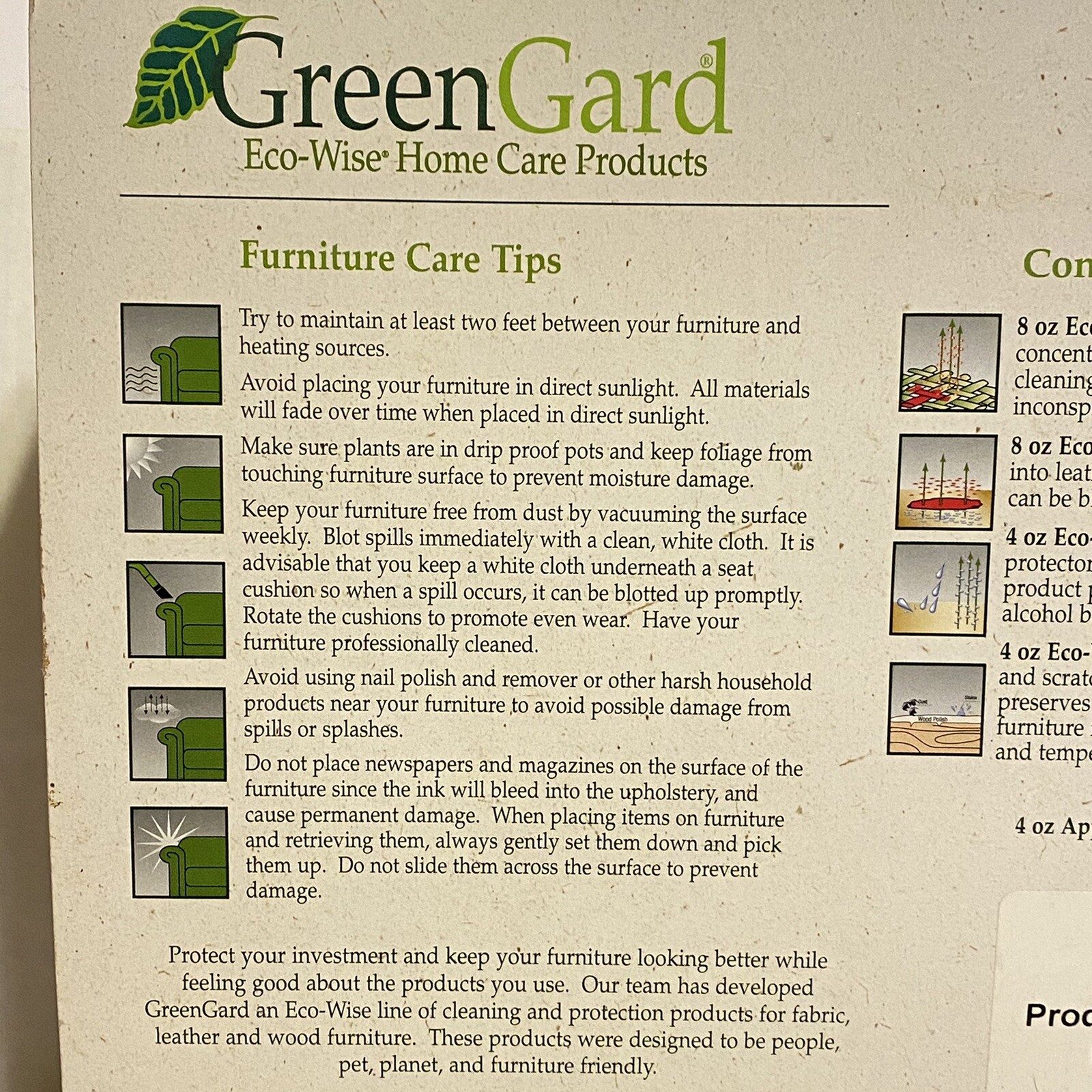 Green Gard Eco Wise Home Care Furniture Products for Fabric Leather & Wood 9 Pcs