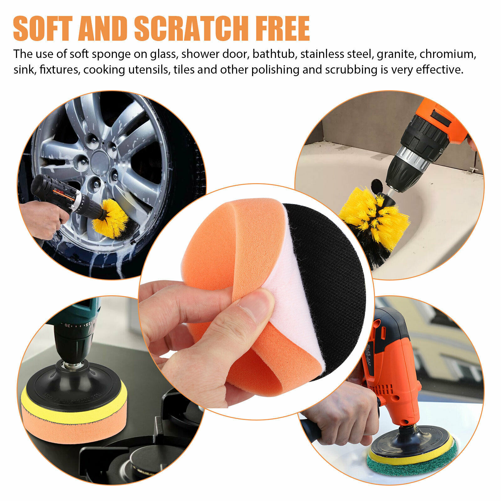 Drill Brush Attachments Set Scrub Pads Sponge Power Scrubber Wash Cleaning Kit