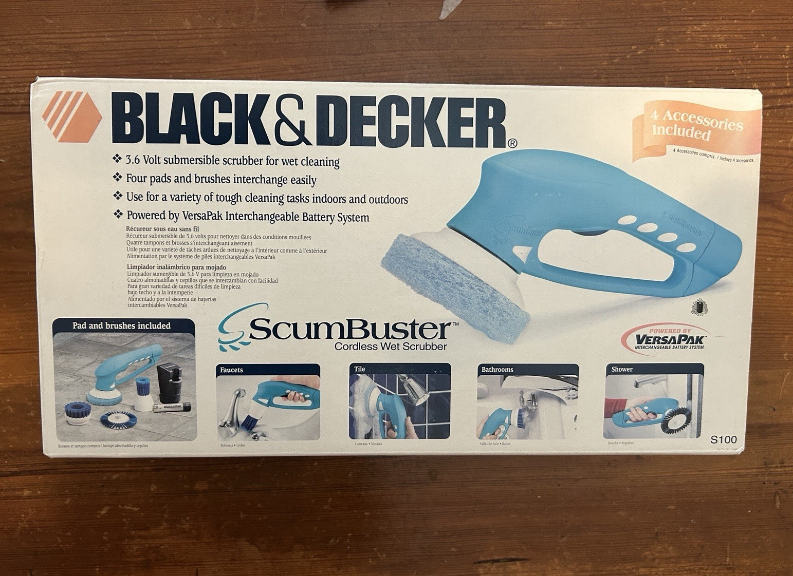 BLACK+DECKER ScumBuster S100 Cordless Wet Scrub Brush – BRAND NEW- 4 pc