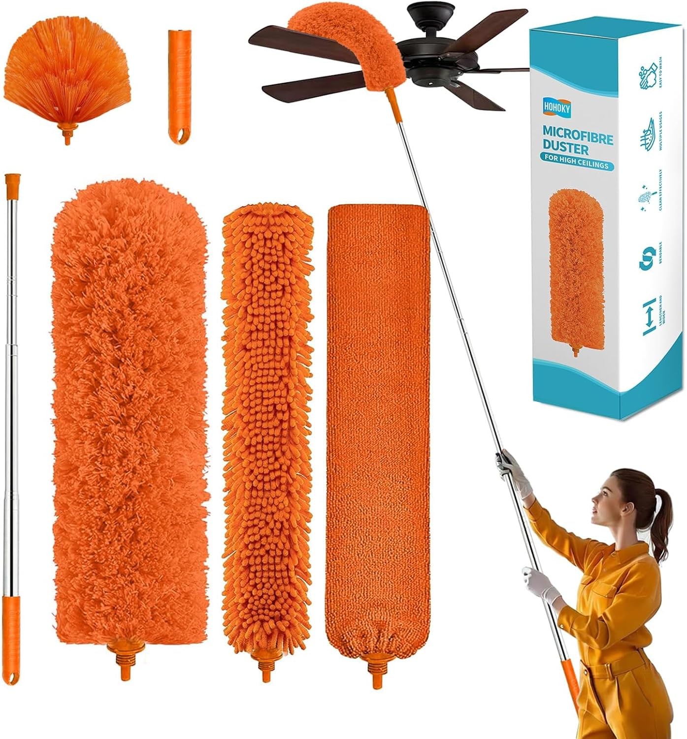 Cobweb Duster W/ Extension Pole,Cleaner Outdoor 110″ Telescoping Extended