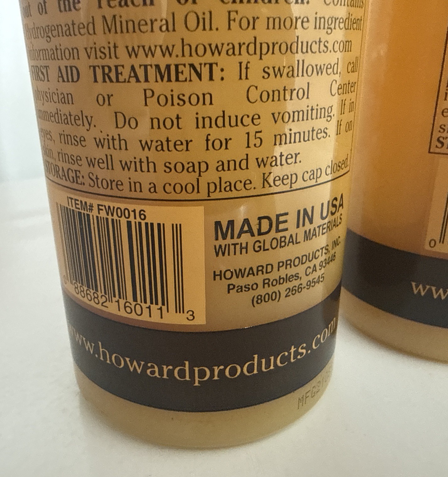 Howard Products FW0016 Wood Polish & Conditioner, 16 oz, Orange LOT OF 2