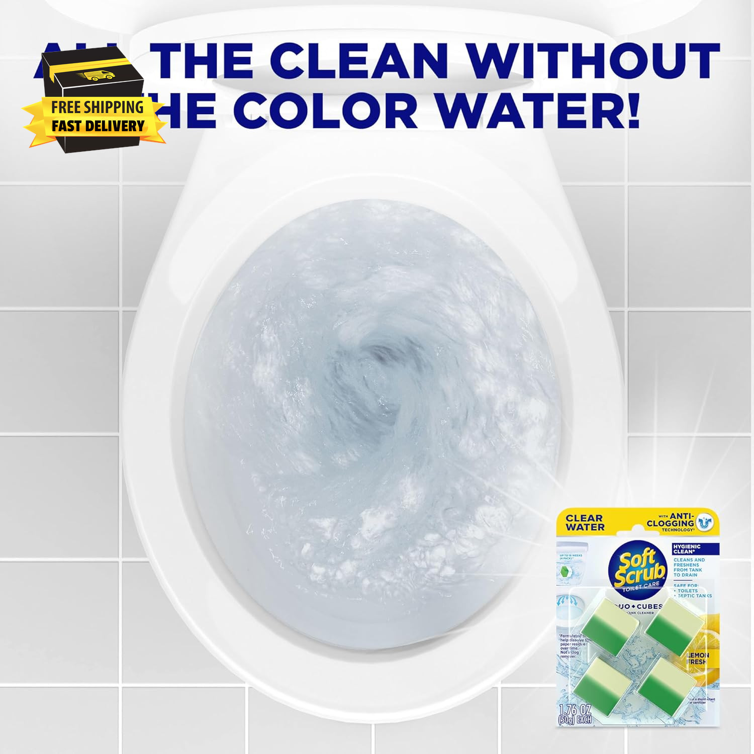 In-Tank Toilet Cleaner Duo-Cubes, Lemon Fresh, Clear Water, 4 Ct, Cleans & Fresh