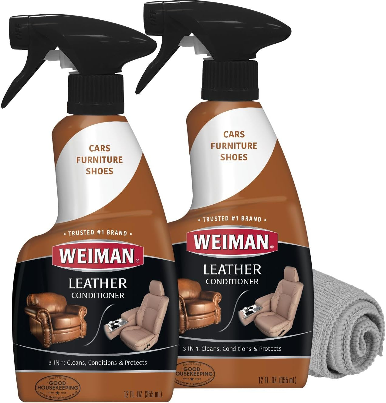 Weiman Leather Cleaner and Conditioner for Furniture – 12 Ounce – 2 Pack – Ultra