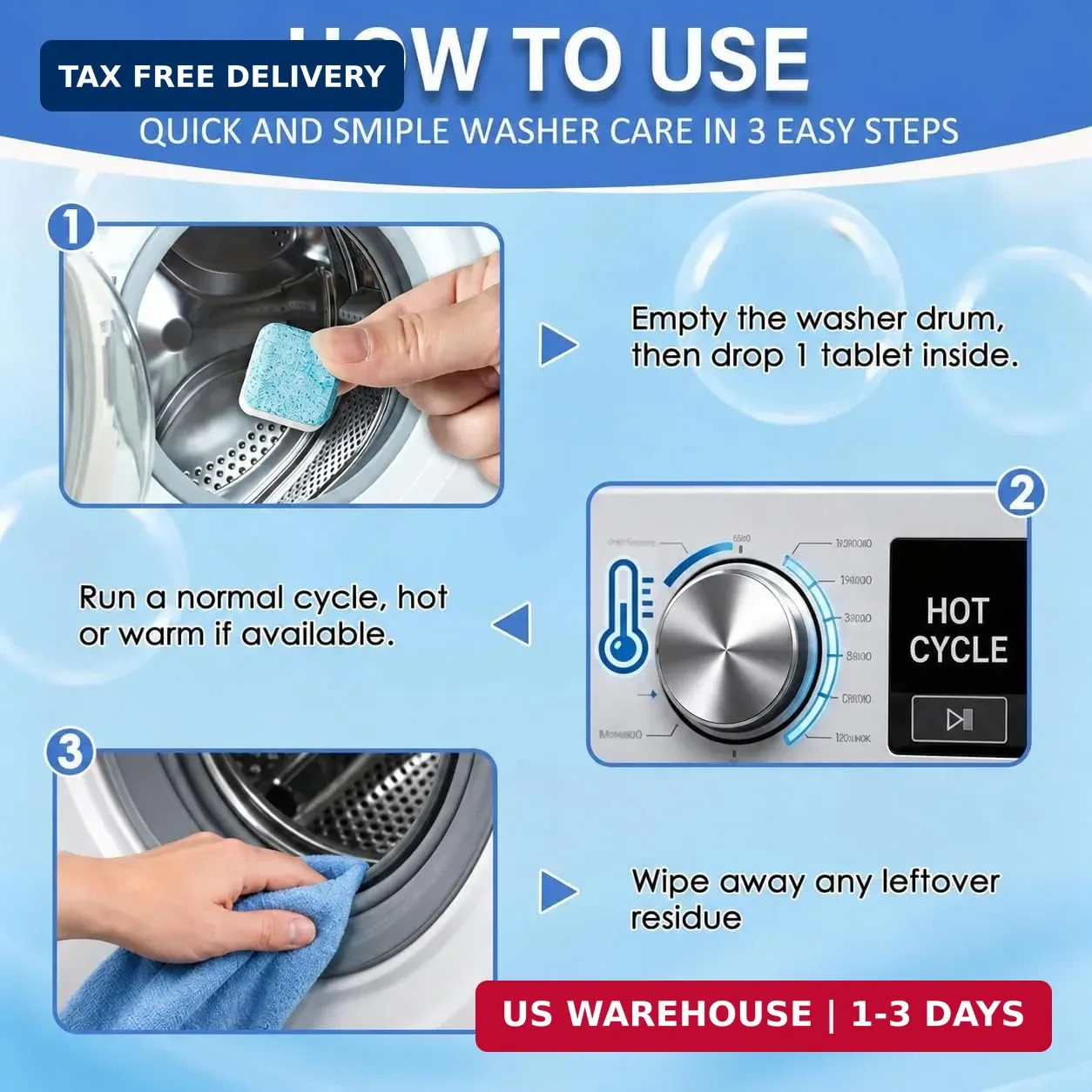 Washing Machine Cleaner Tablets 24 Pack Enzyme Deep Clean Front Load Washer