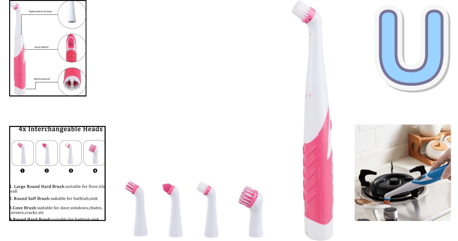 Lightweight 4-in-1 Electric Cleaning Brush – Efficient Cleaning for Every Corner