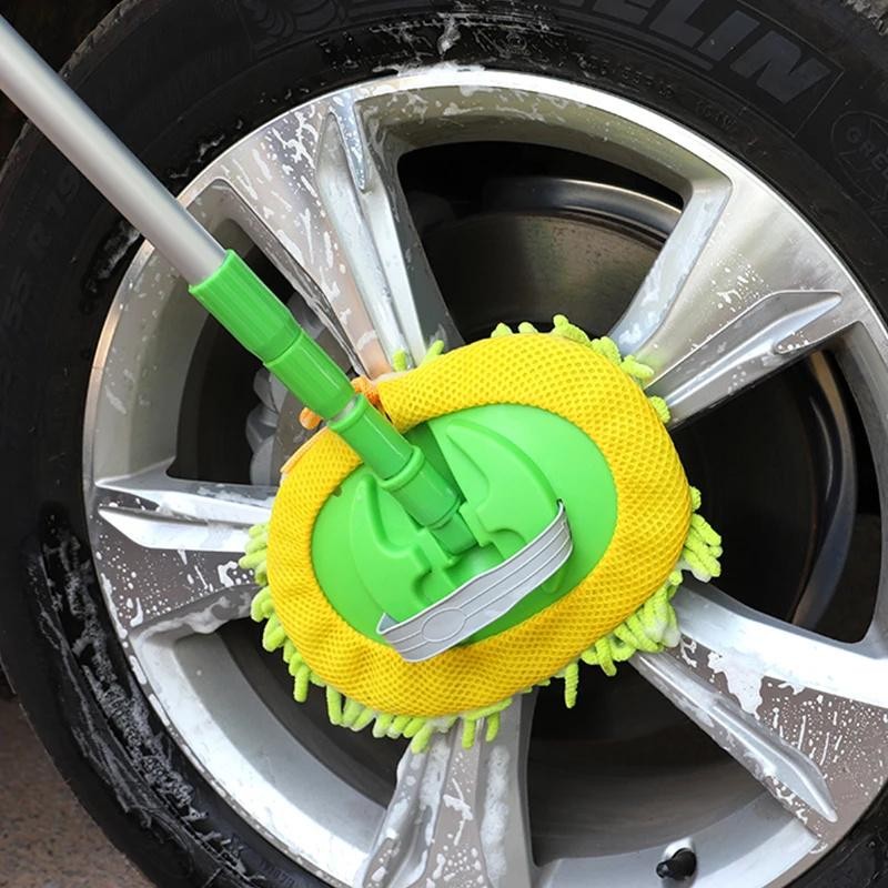 2in1 Telescopic Car Wash Brush Chenille Mop Long Handle Auto Cleaning Accessory