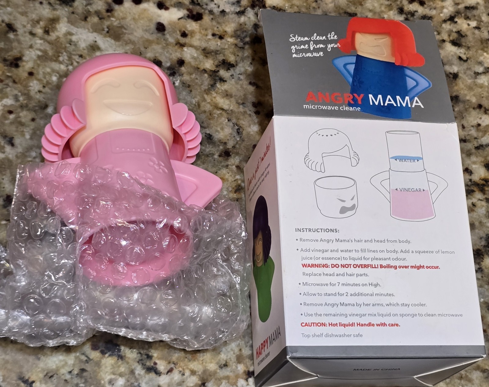 5″ Pink Angry Mama Microwave Steam Cleaner Easy Fast & Fun Vinegar Cleaning Tool