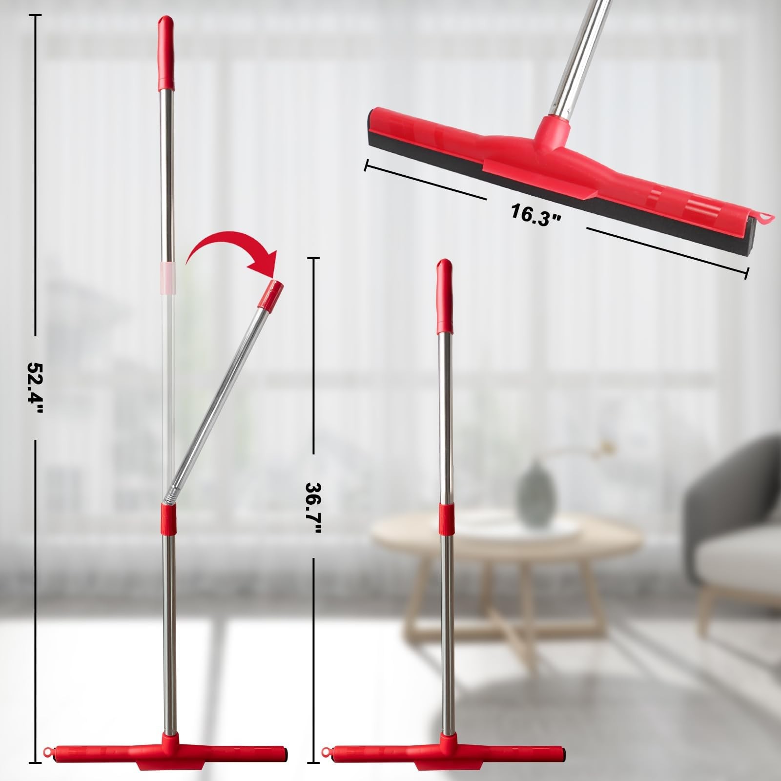 Floor Squeegee Scrubber with 51″ Adjustable Pole & EVA Foam Blade – Indoor/Ou…