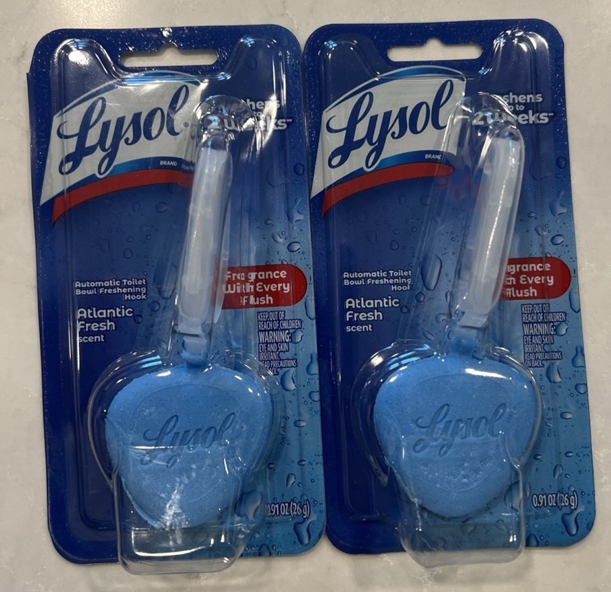2 Lysol Hygienic Atlantic Fresh Scent Clip On Toilet Bowl Cleanser / Deodorizer