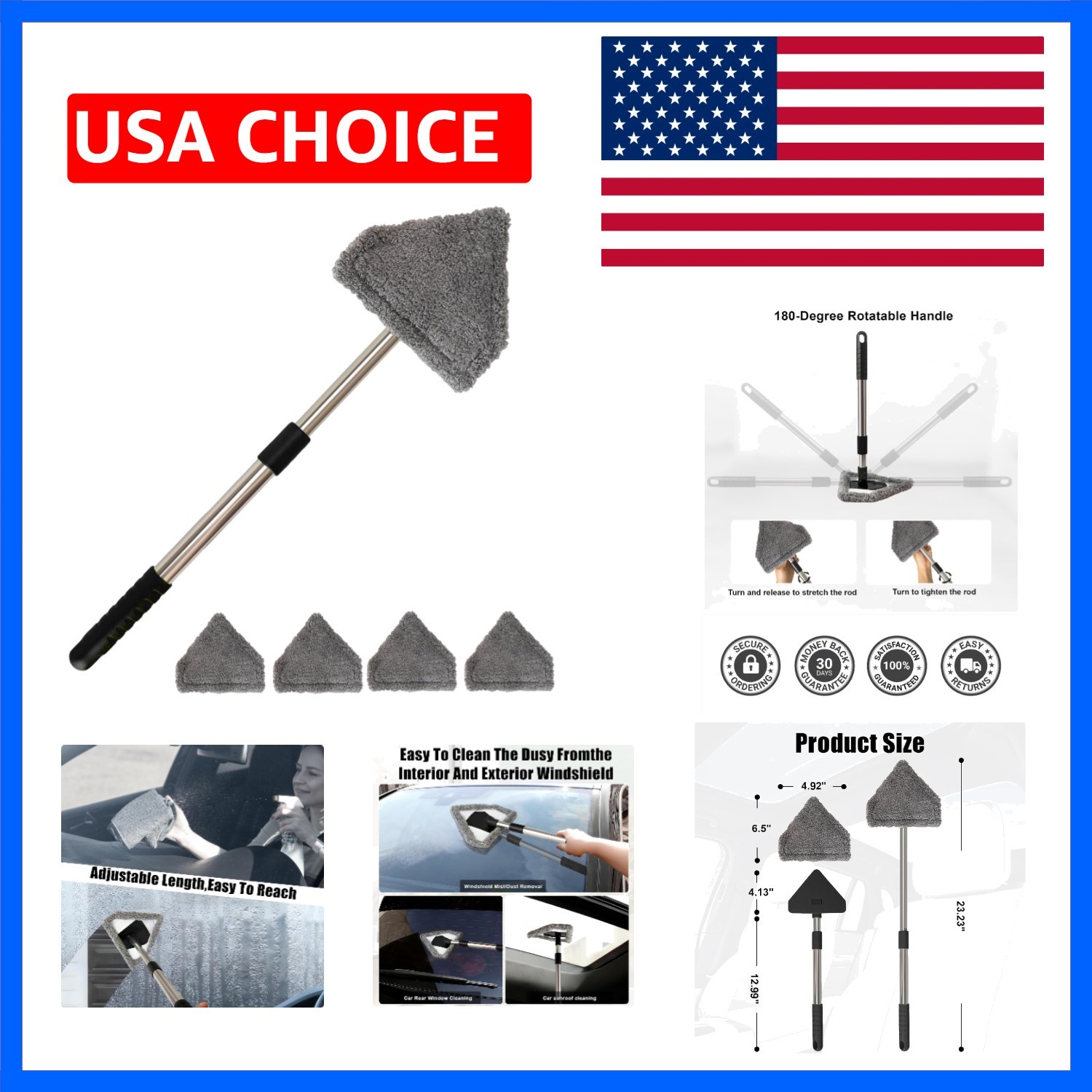 Windshield Car Cleaning Tool, 13-16.7-inch Extendable Handle with 180-Degree …