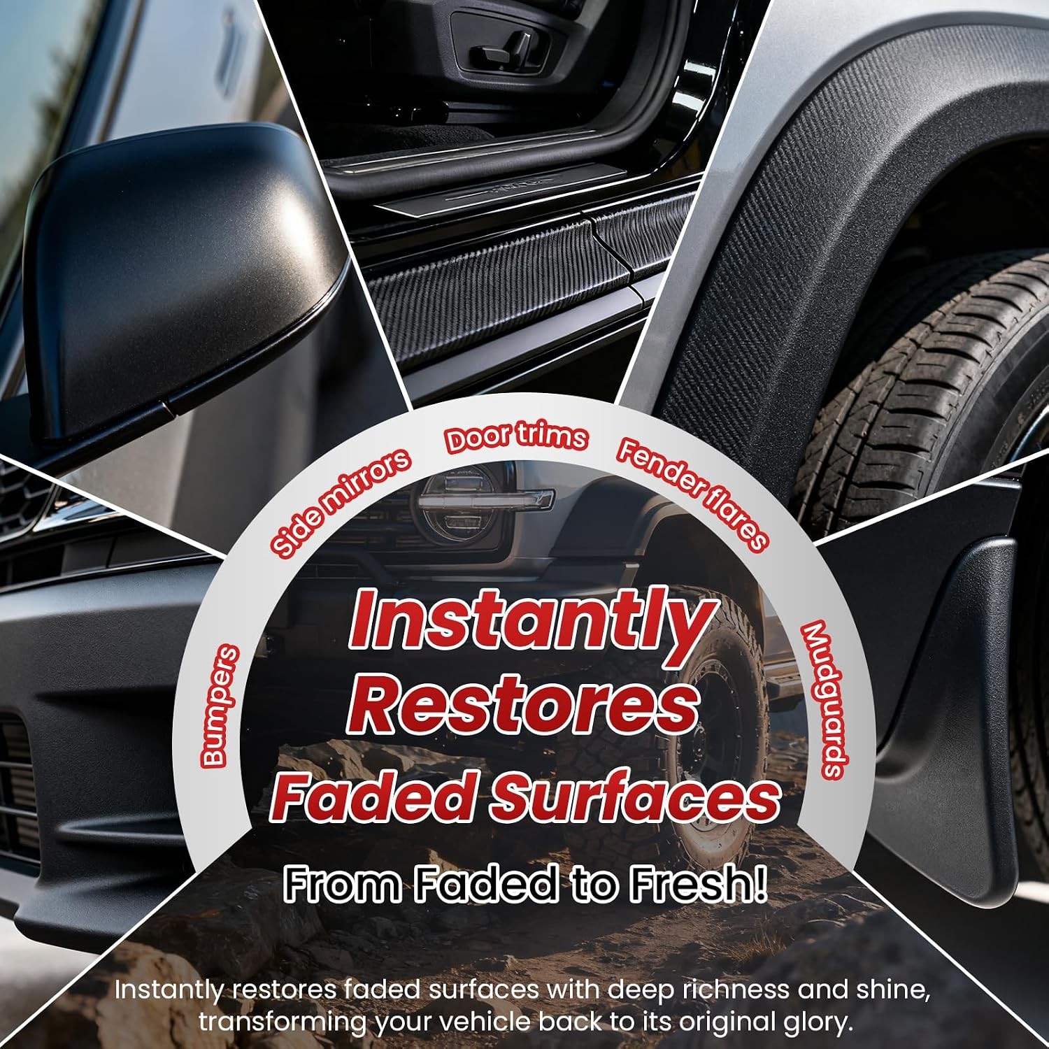 Car Black Trim Plastic Restorer 3.38 oz UV Faded Bumper Vinyl Rubber Applicator