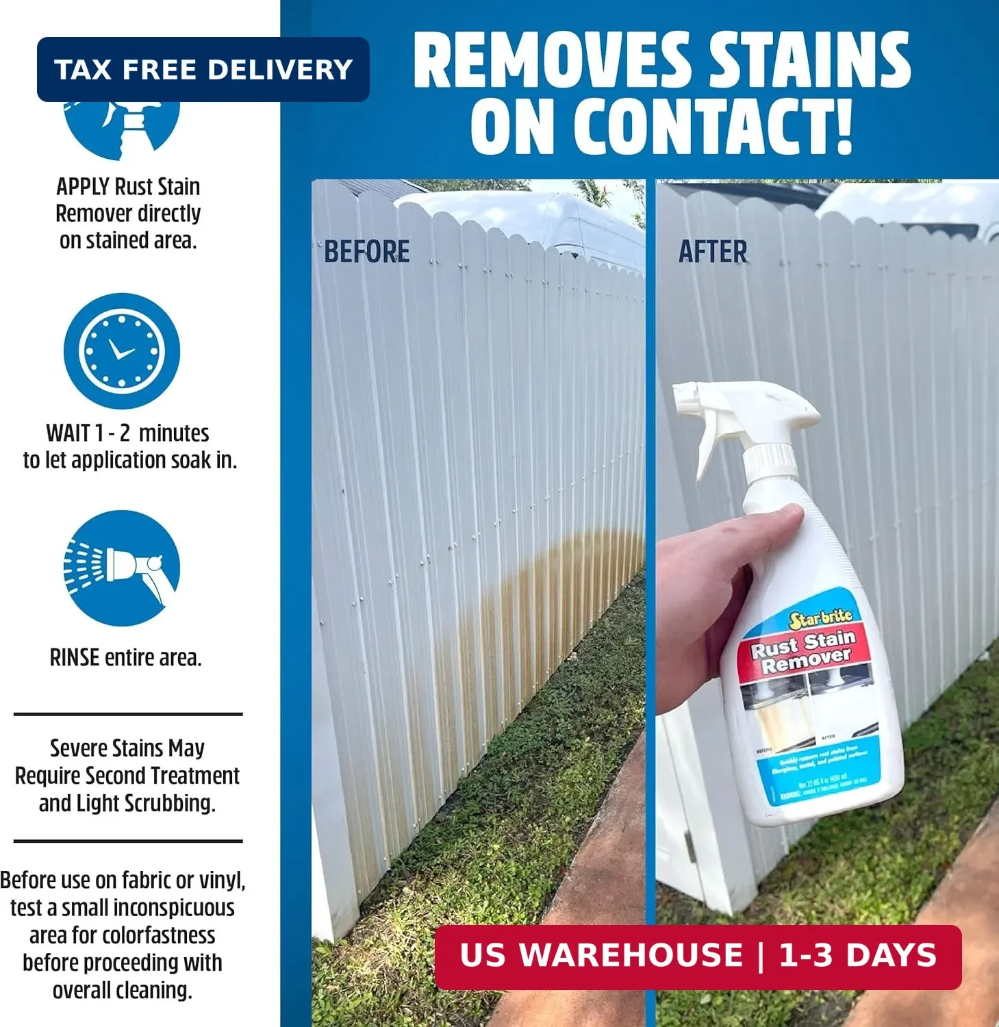 STAR BRITE Rust Stain Remover Spray – Instantly Dissolve Corrosion Stains on Fib