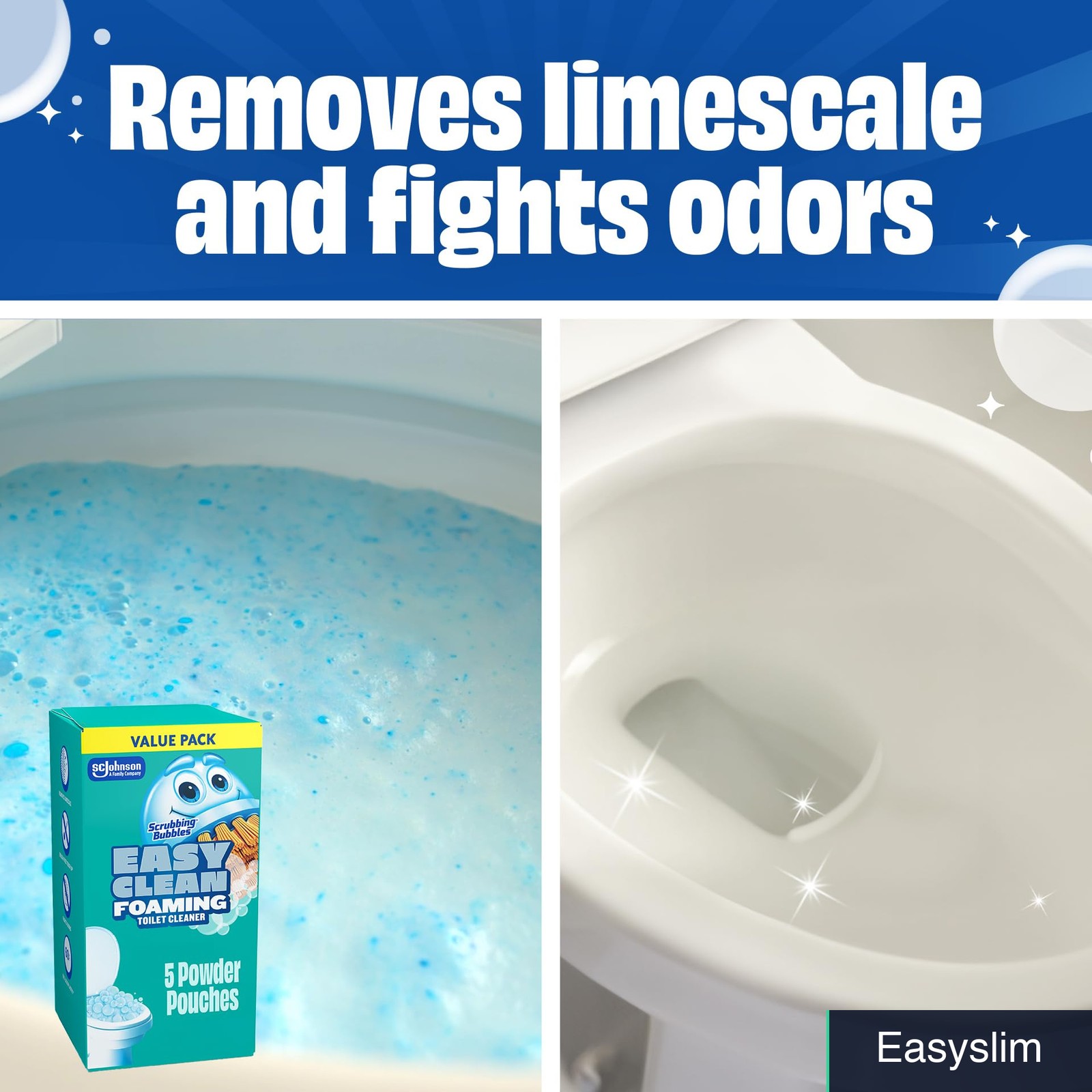 Toilet Bowl Cleaner 5 Pack Powder Pouches Foaming Limescale Stain Removal