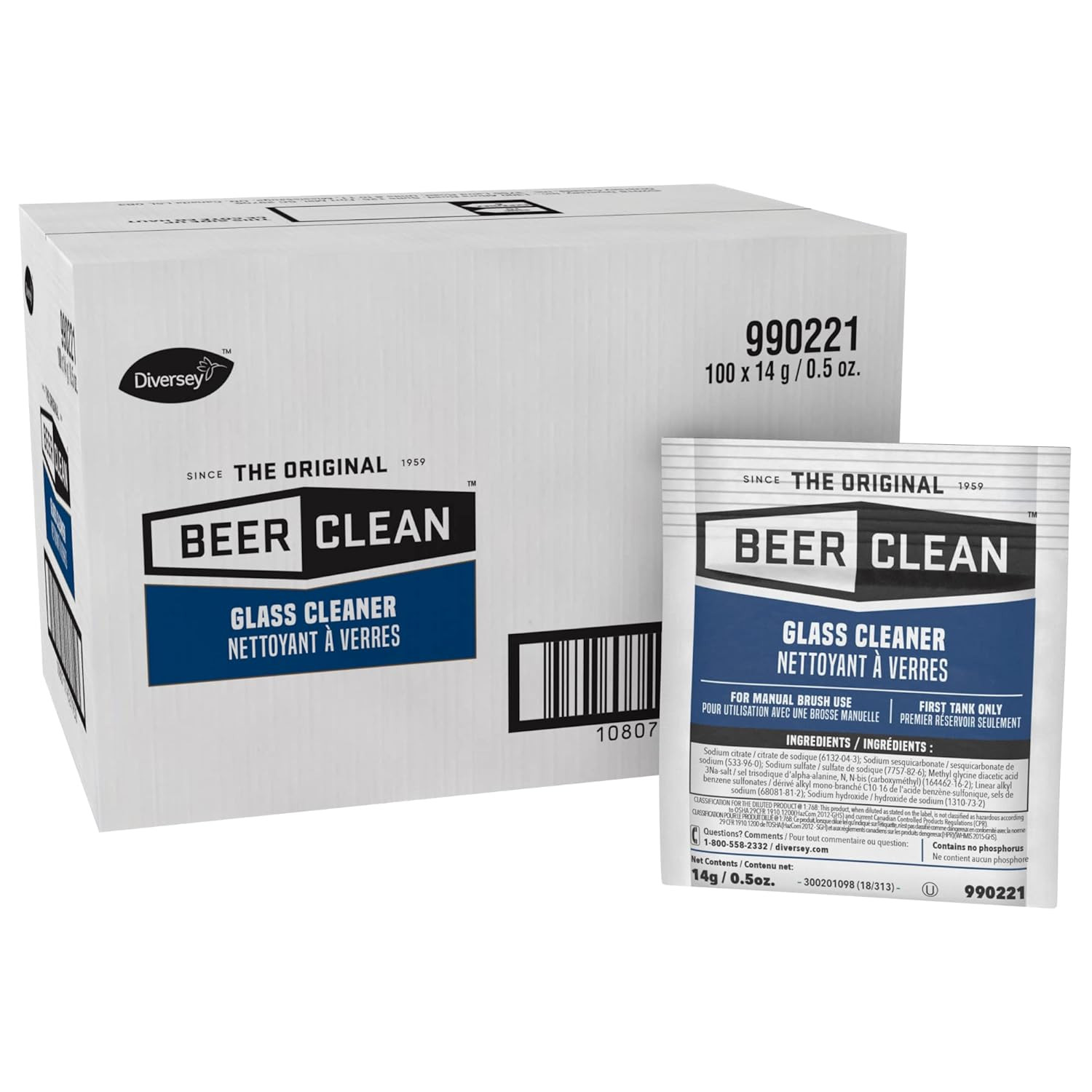 BEER CLEAN Bar Glass Cleaner, 0.5 Oz Packets (100-Pack) – Concentrated Powdered