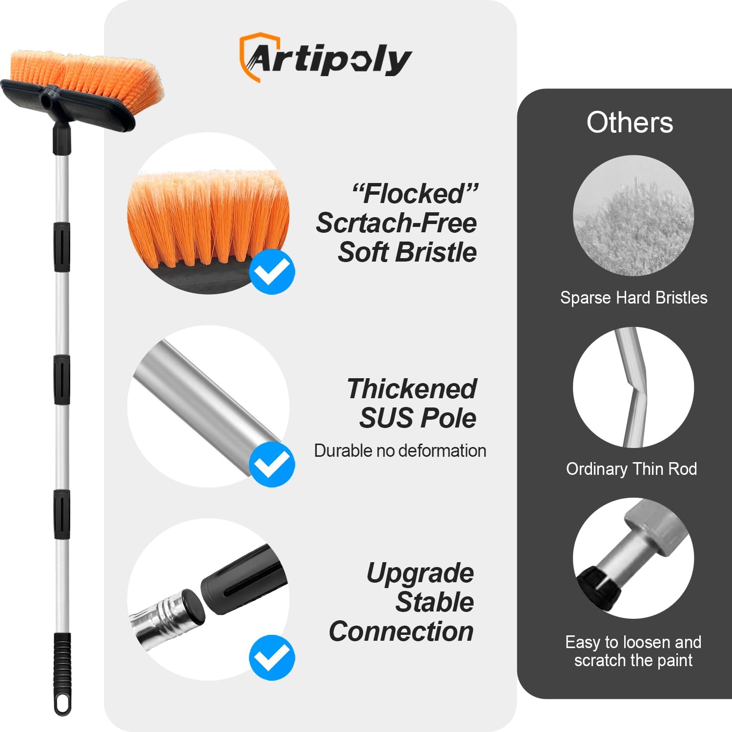 ARTIPOLY 65″ Car Wash Brush with Extension Pole, Car Wash 10” Dip Soft Brush,…