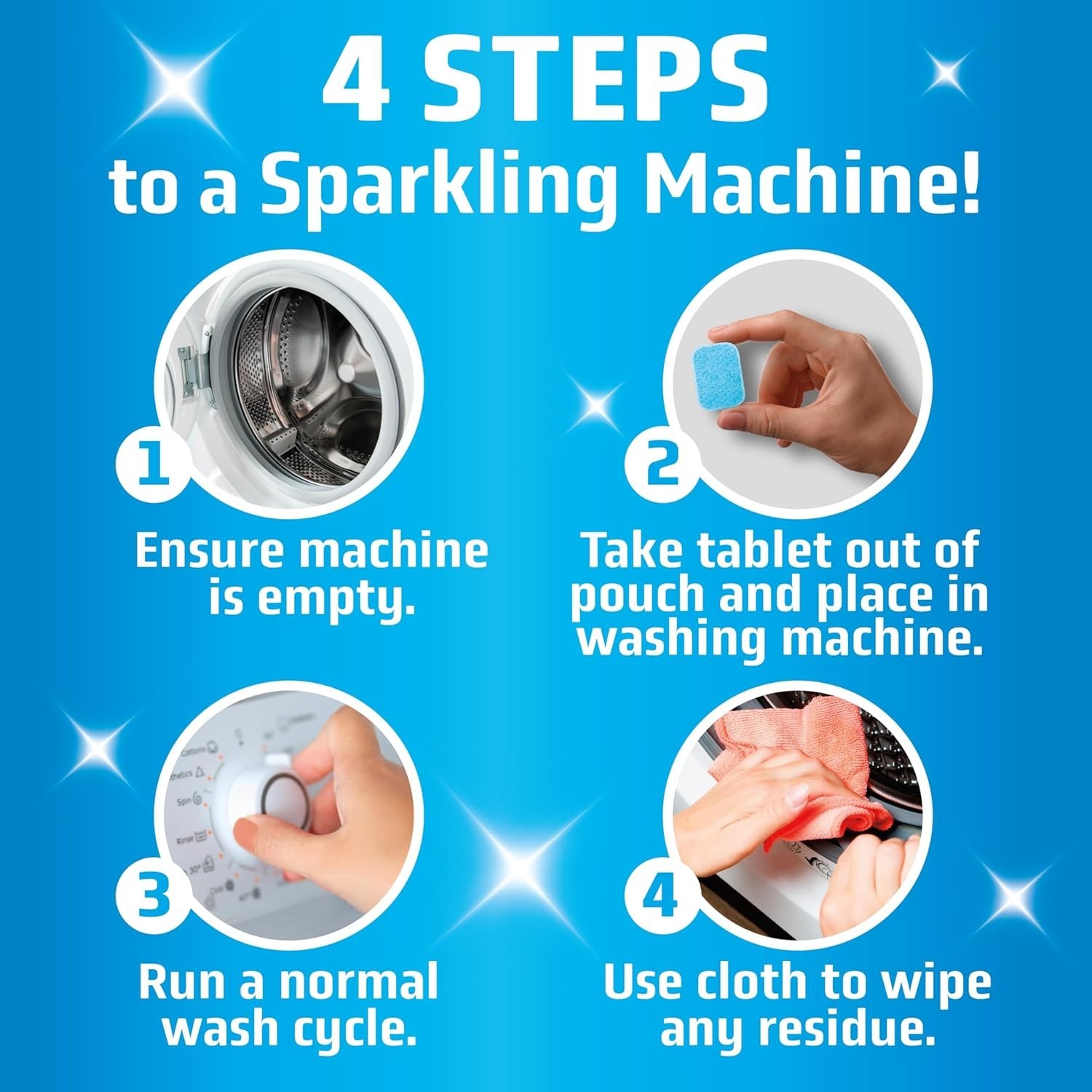 Deep Cleaning Washing Machine Tablets – 24 Count, Keeps Washers Fresh -Round