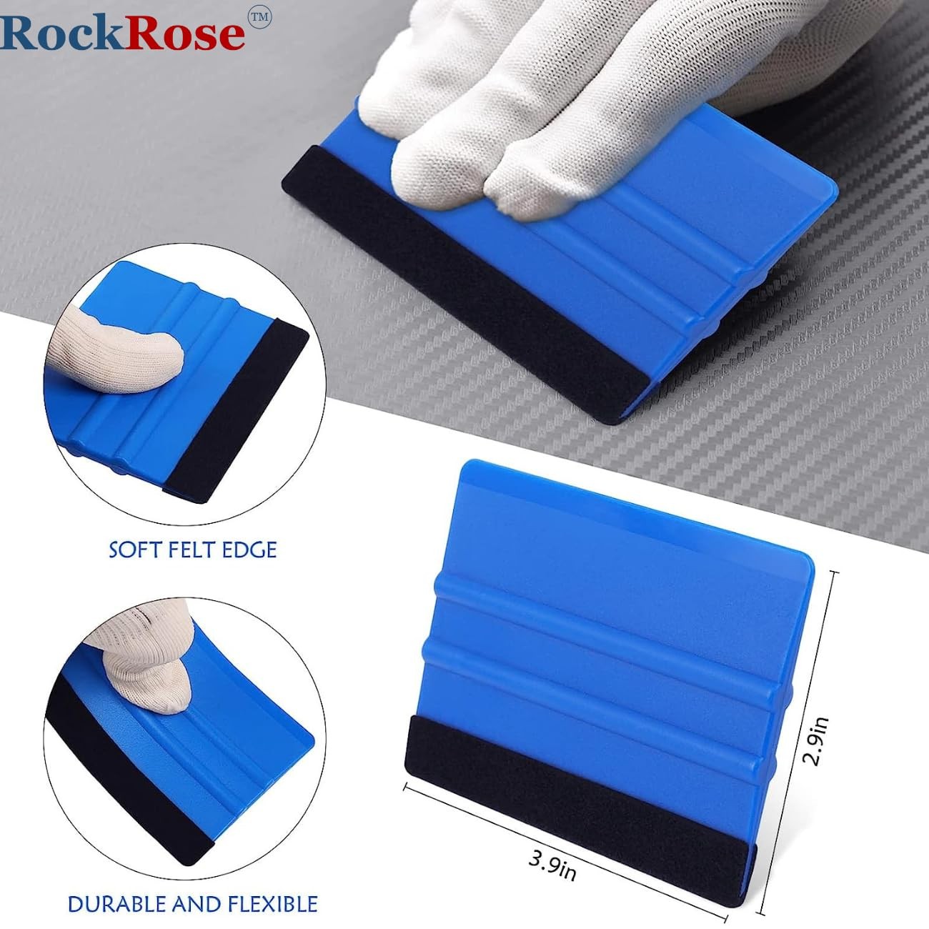 RockRose Black Bondo Squeegee w Felt – 4 Inch: Precision Window Tinting Tool