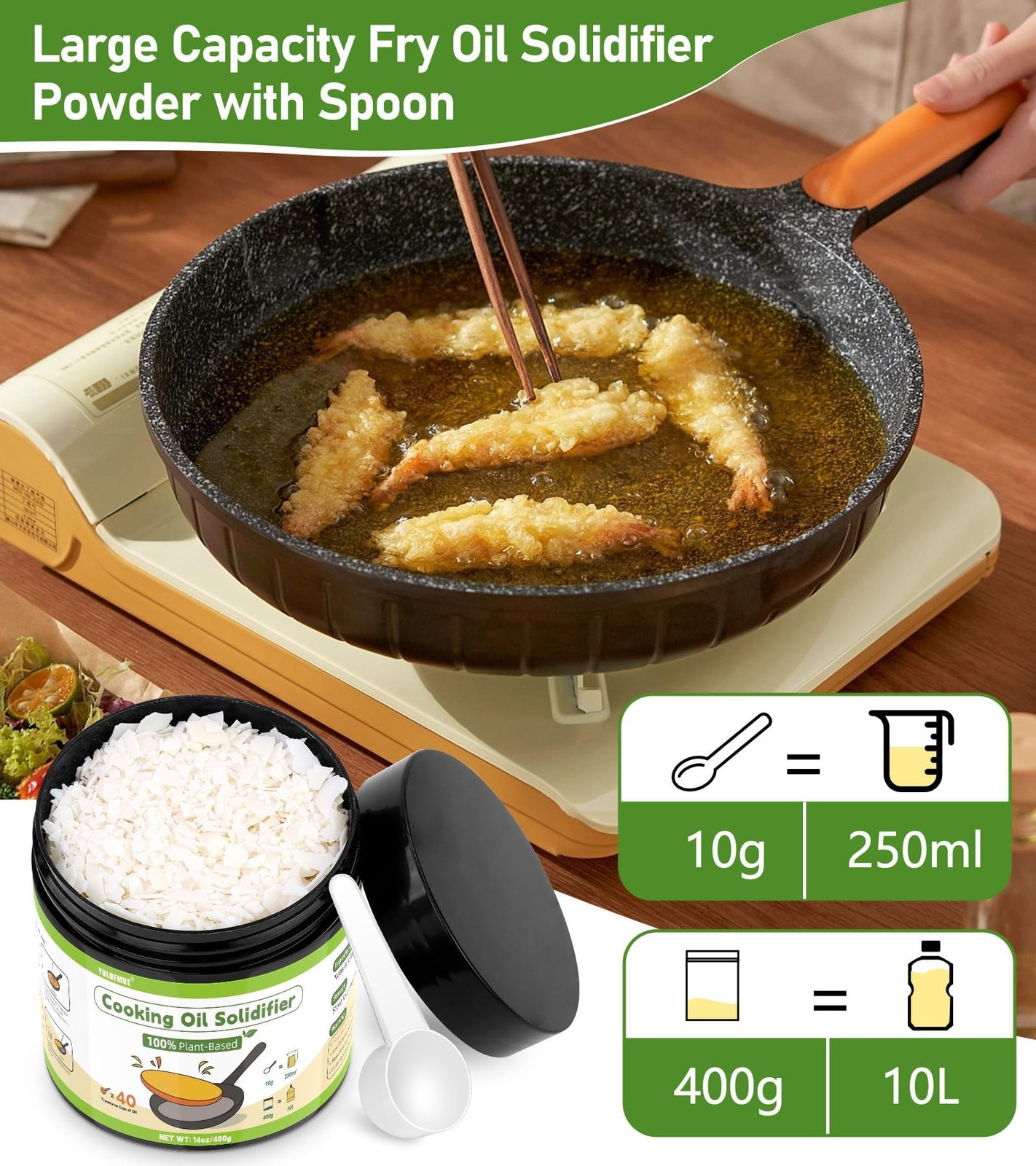 YULOFMVE Cooking Oil Solidifier, Solidifies Up to 14 Ounce (Pack of 1), 14oz
