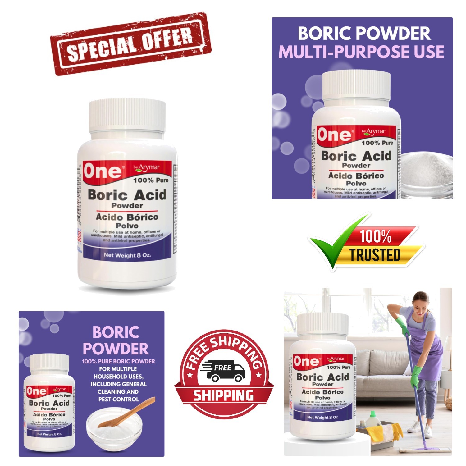 Eco-Friendly Boric Powder, 8 Oz – Multipurpose Household Cleaner & Freshener