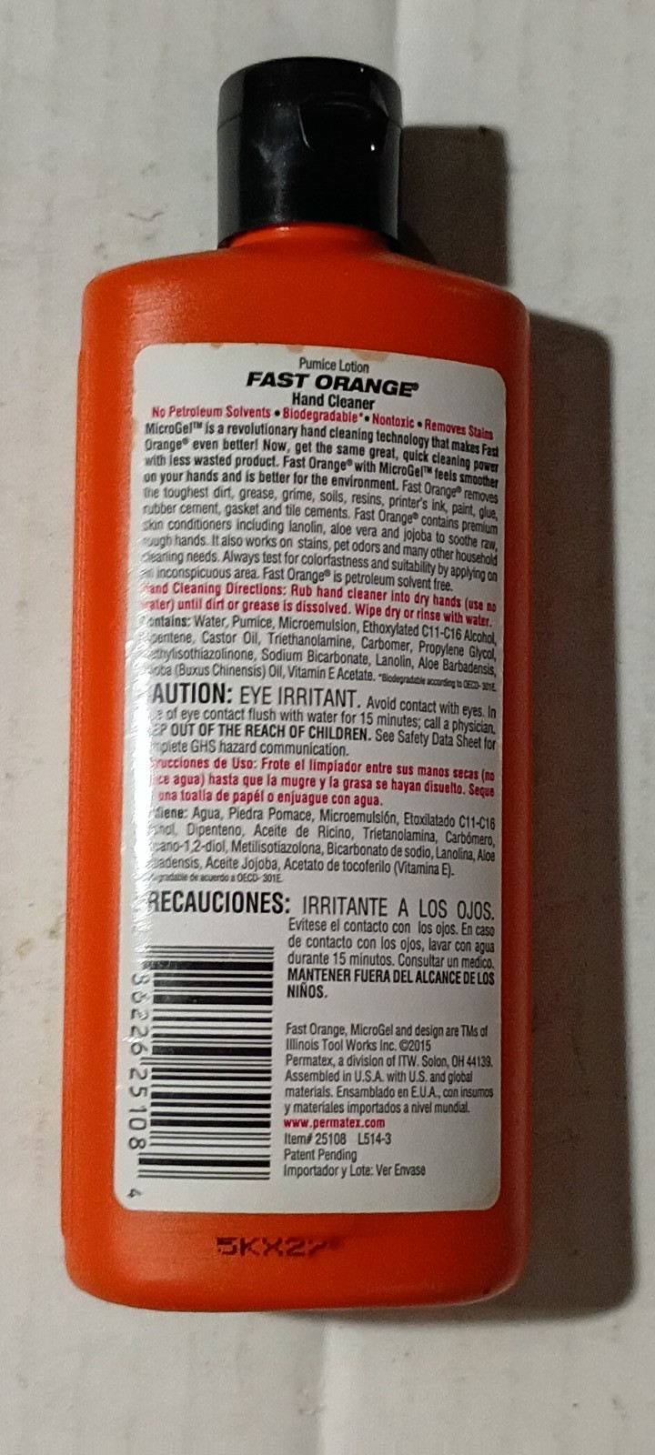 Fast Orange Hand Cleaner 7.5 Oz infused with Microgel