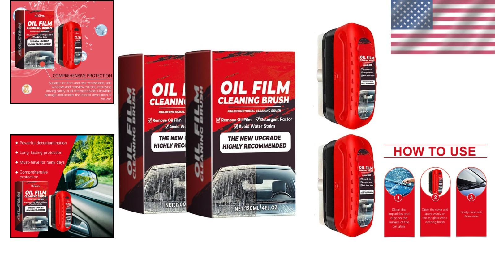 Hydrophobic Windshield Cleaner – 2-Pack Cleaning Brushes for Streak-Free Safety
