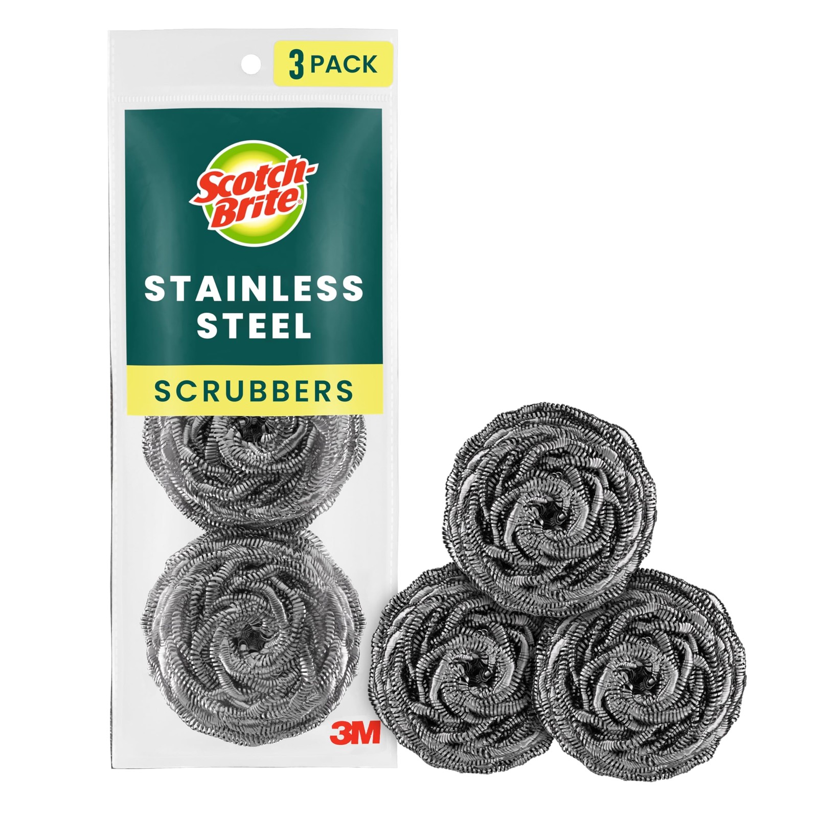 Scotch-Brite Stainless Steel Scrubbers, Scouring Pads for Cleaning Tough Baked-O