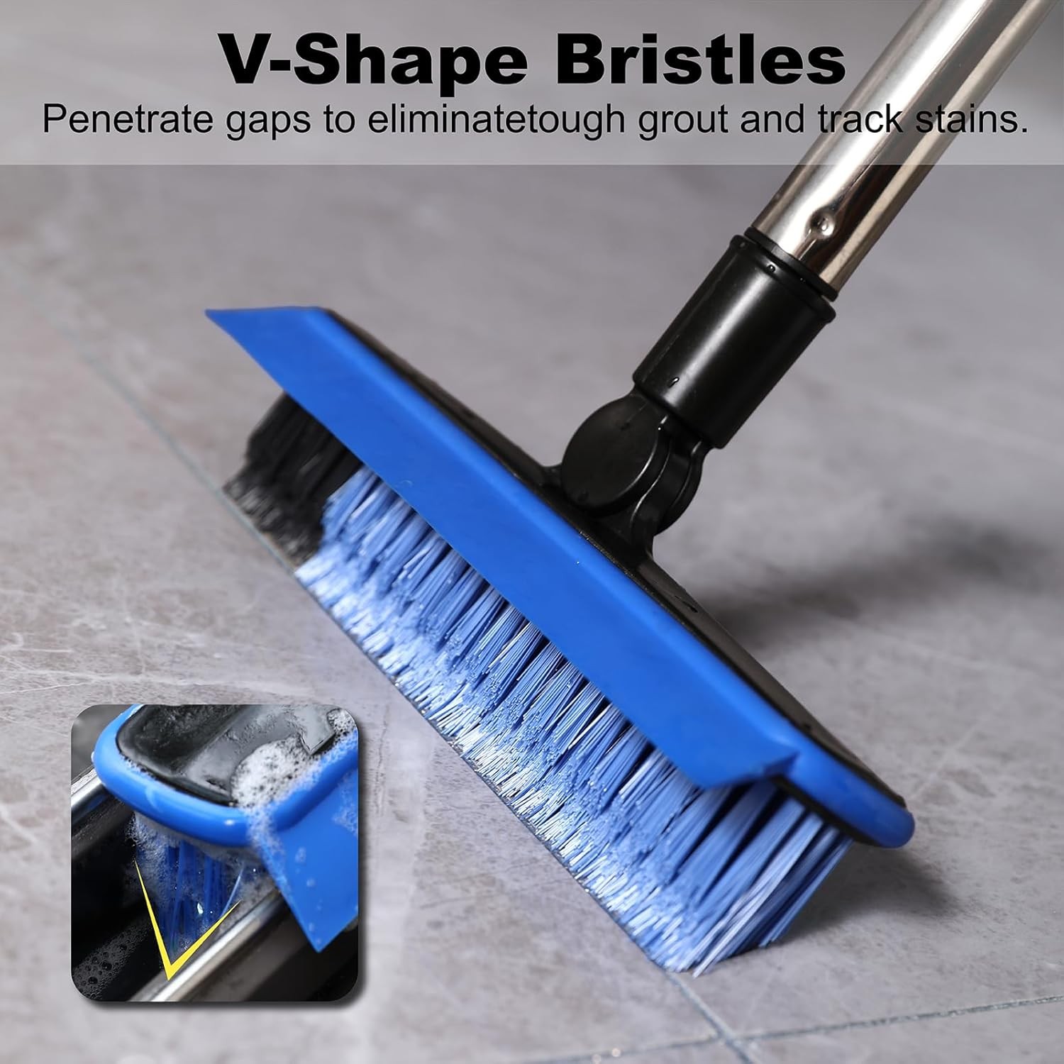Grout Cleaner Brush with Long Handle, V-Shaped Floor Scrub Brush Swivel Grout Br
