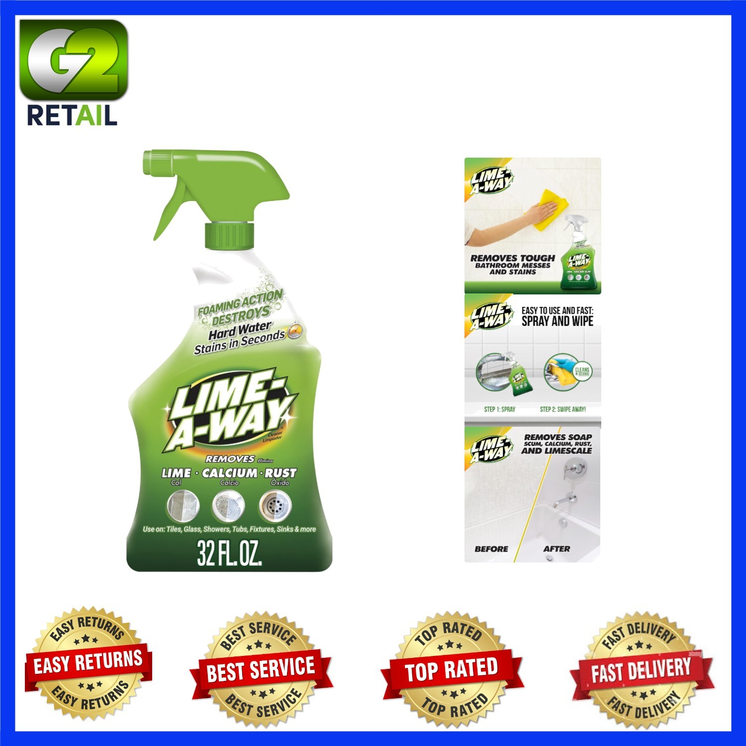 Natural Bathroom Cleaner 32 fl oz – Effortlessly Removes Lime, Calcium & Rust