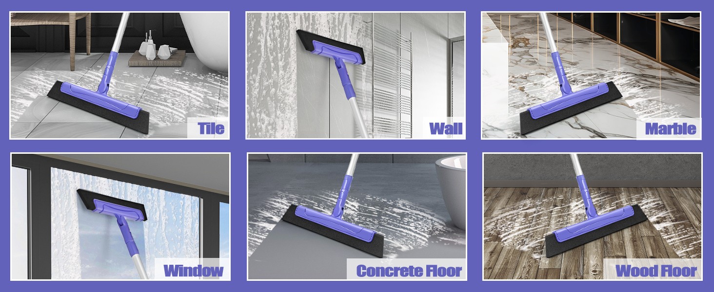 Floor Squeegee with 180° Rotating Head, EVA Foam Blade Squeegee for Floor with