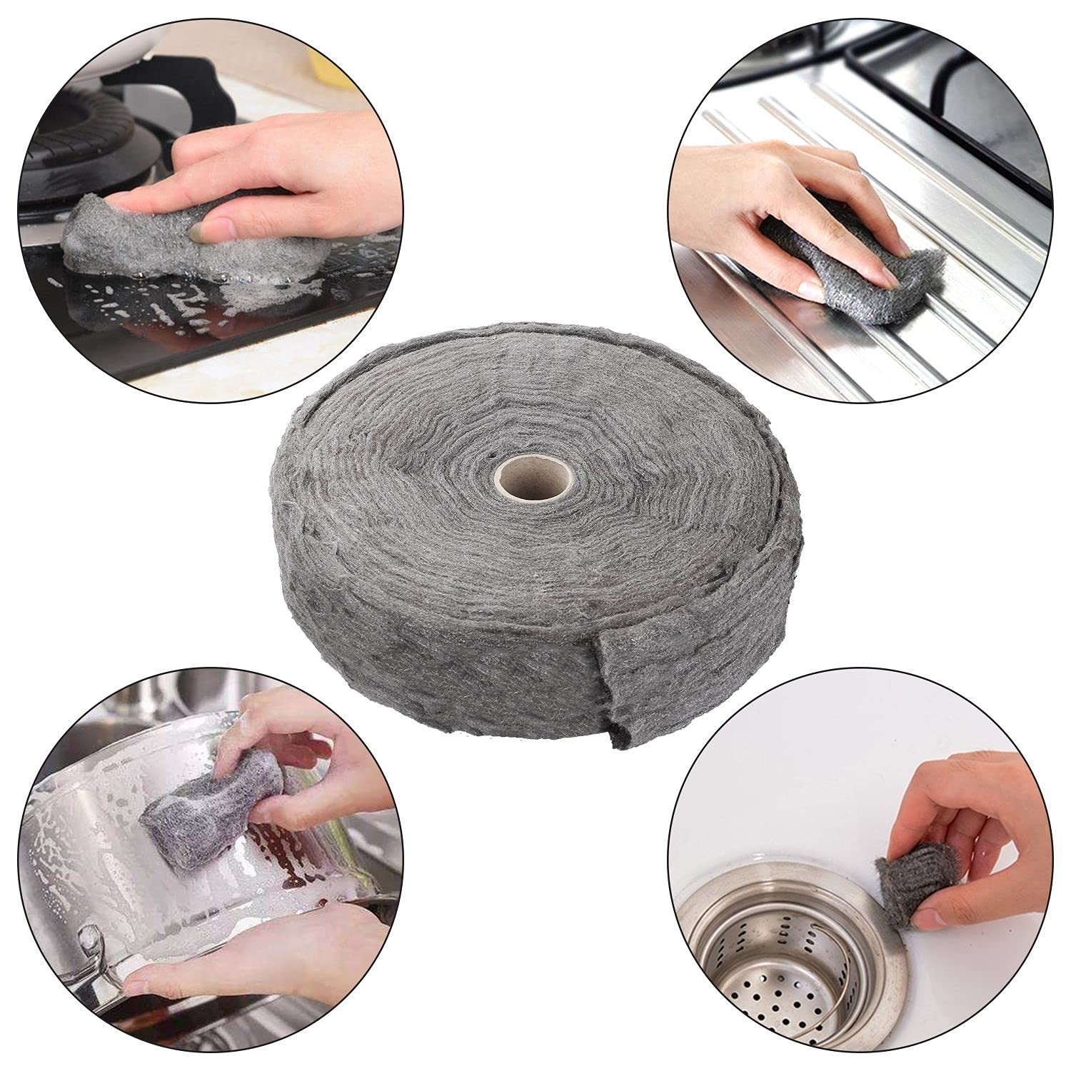 5lb Grade 0000 Steel Wool Roll for Cleaning, Rust Removal, Wood & Metal Buffing