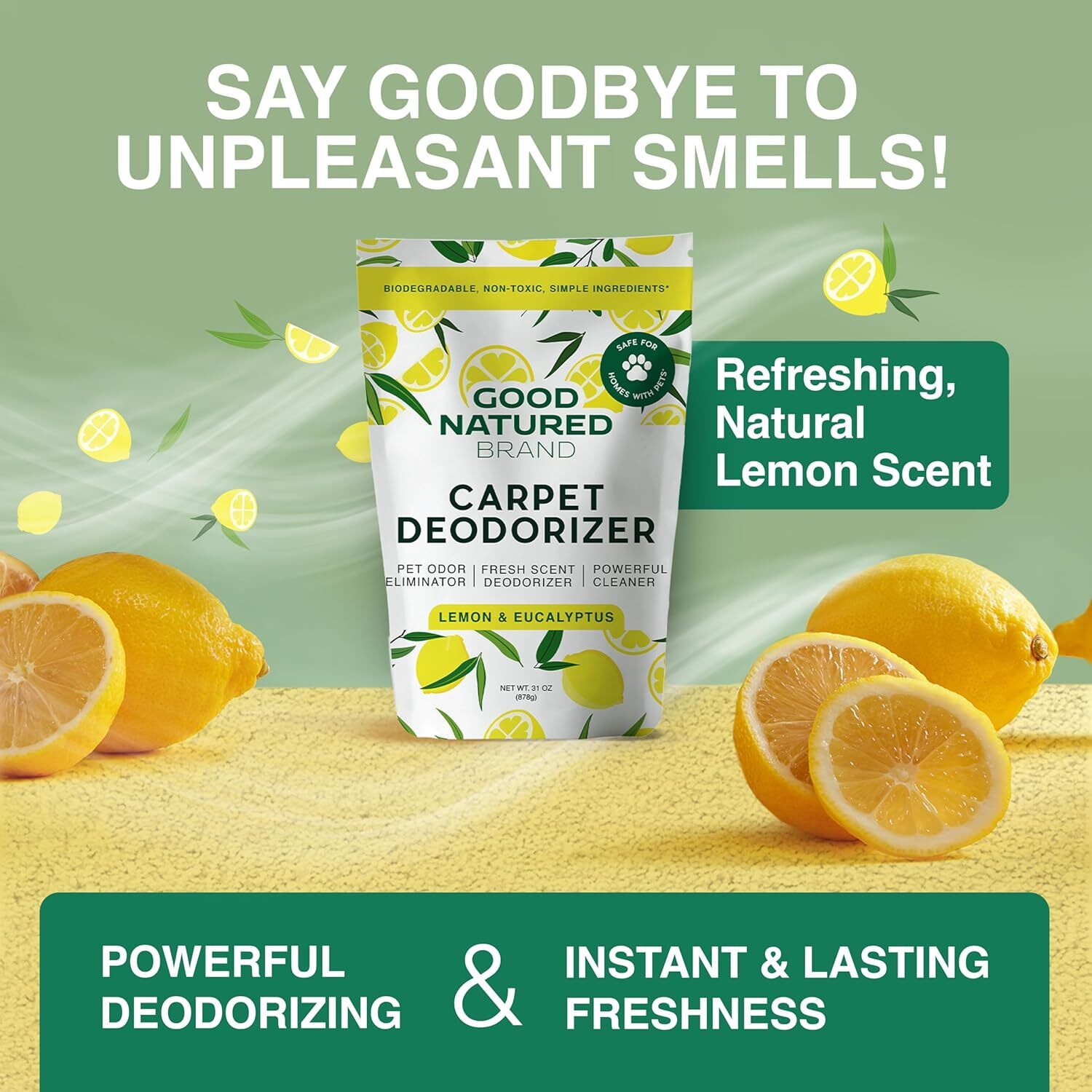 Good Natured Carpet Deodorizer 31oz – Pet Odor Eliminator, Lemon Eucalyptus