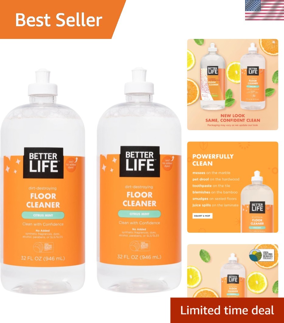 Multipurpose Liquid Floor Cleaner with Citrus Mint Scent – Plant-Based, 64 Fl Oz