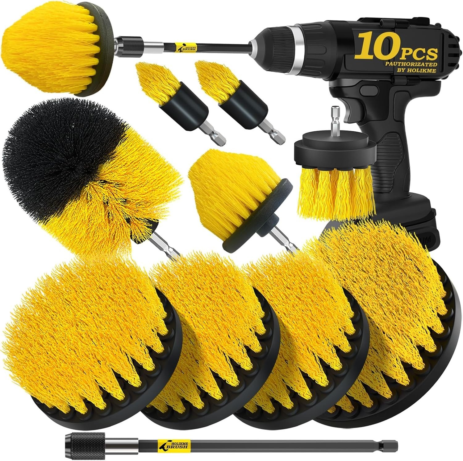 10Pieces Drill Brush Attachments Set, Power Scrubber Brush with Extend Long A…