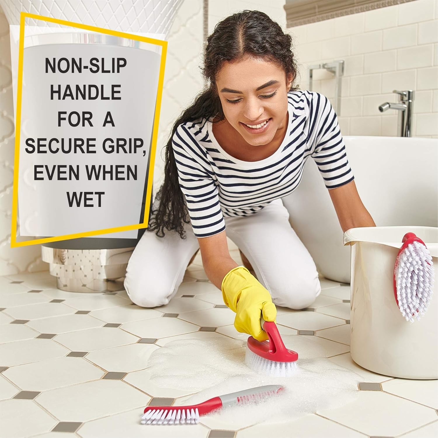 Scrub Brush Set of 3pcs – Cleaning Shower Scrubber with Ergonomic Handle&Durable