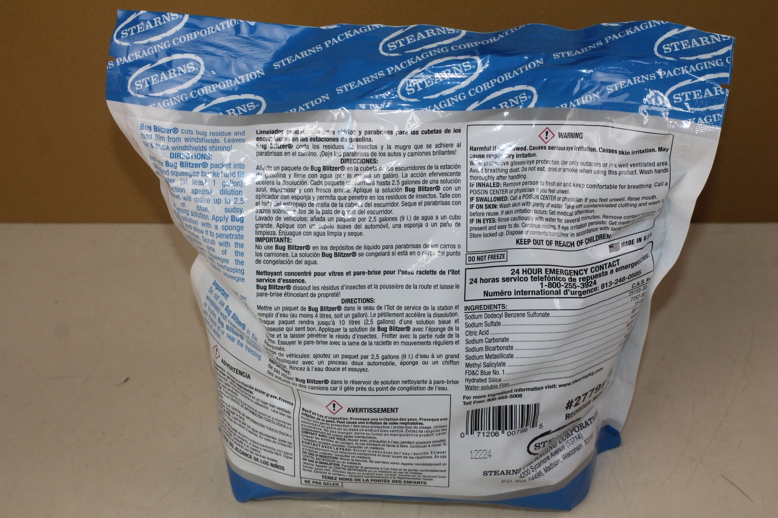 (3) Stearns Bug Blitzer #2779909 Glass & Window Ceaner Packets 90ctx3 NEW