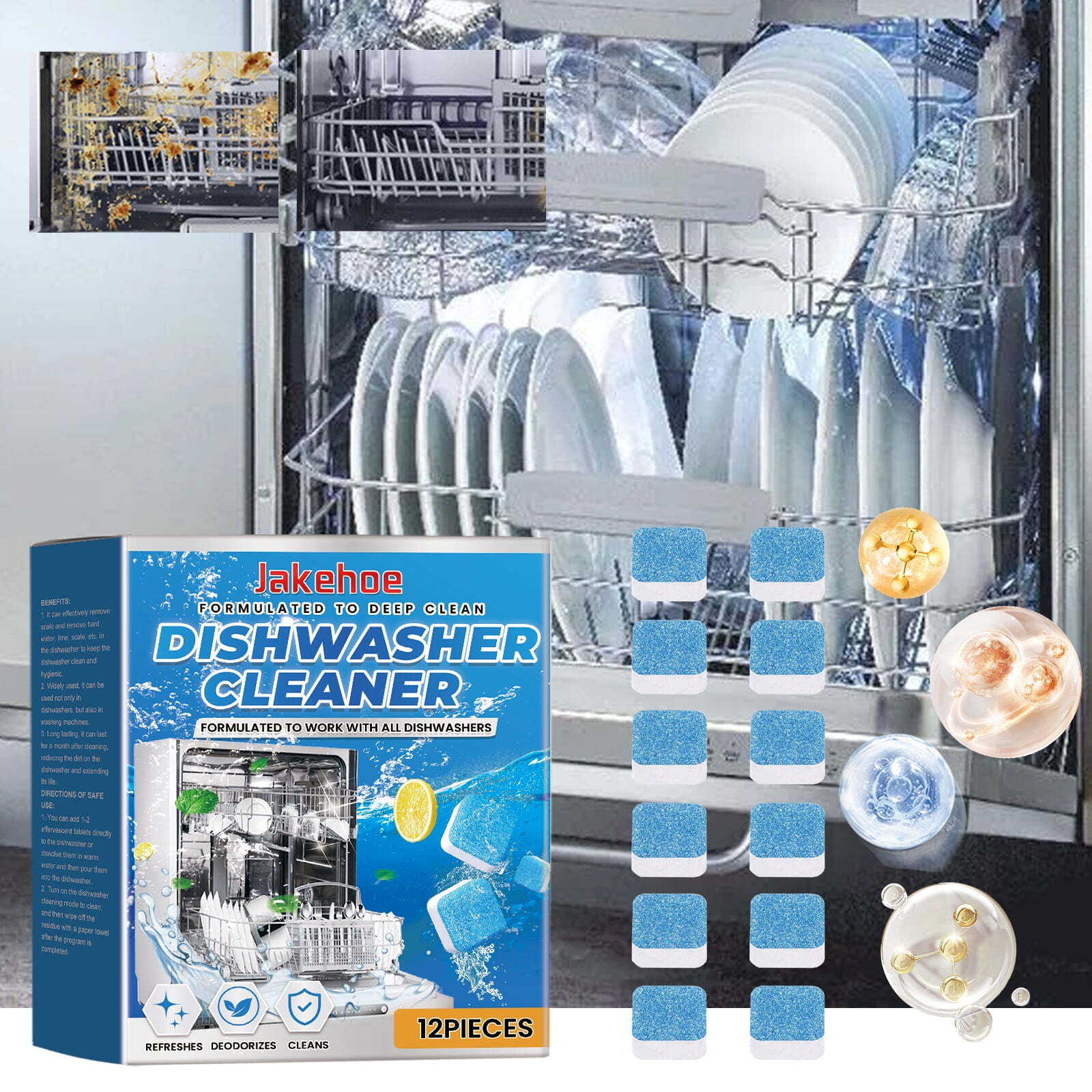 36 Pack Dishwasher Cleaner Deodorizer Tablets Deep Cleaning Descaler