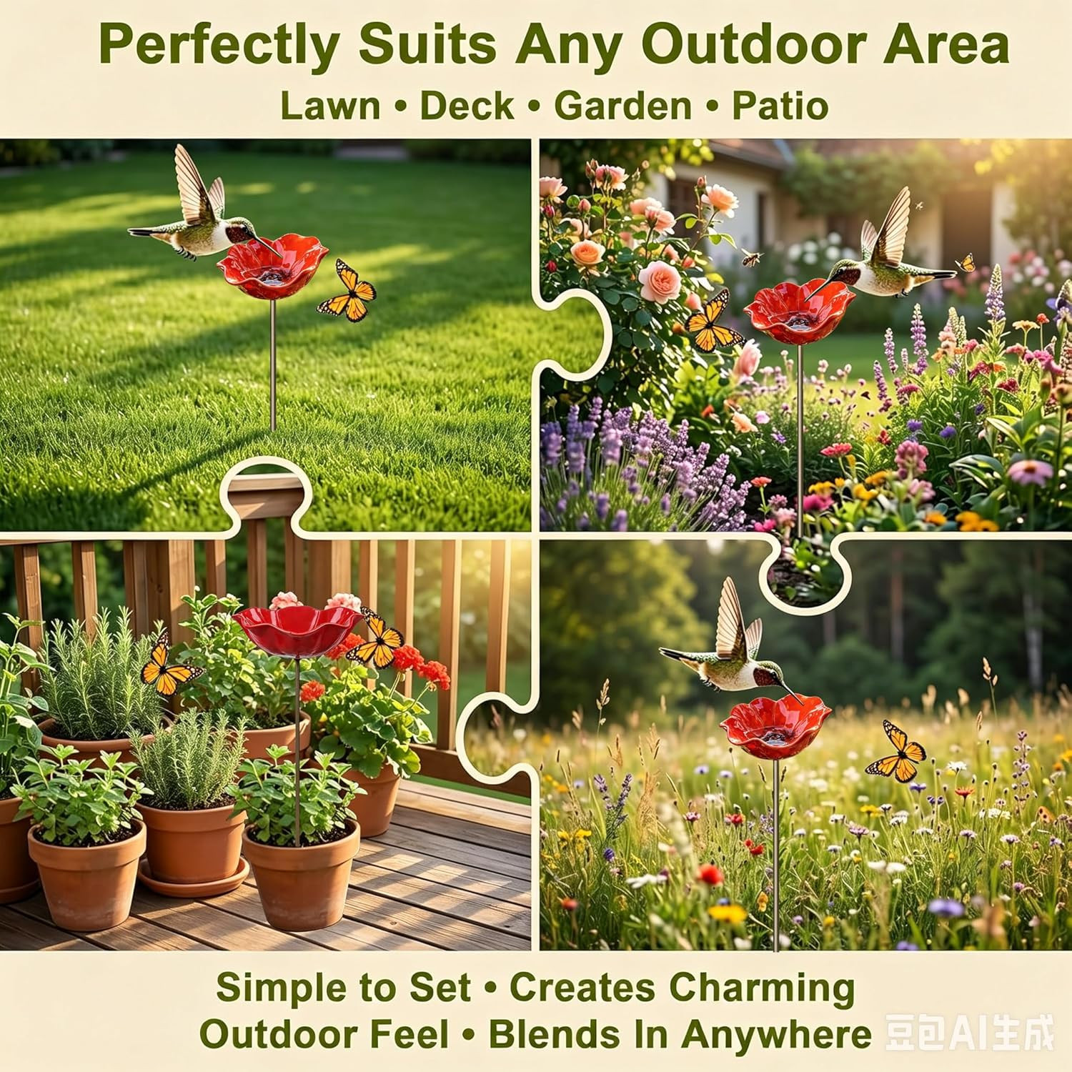 Small Bird Bath for Outsides, Handmade Metal Flower Garden Stake Birdbaths & Fee
